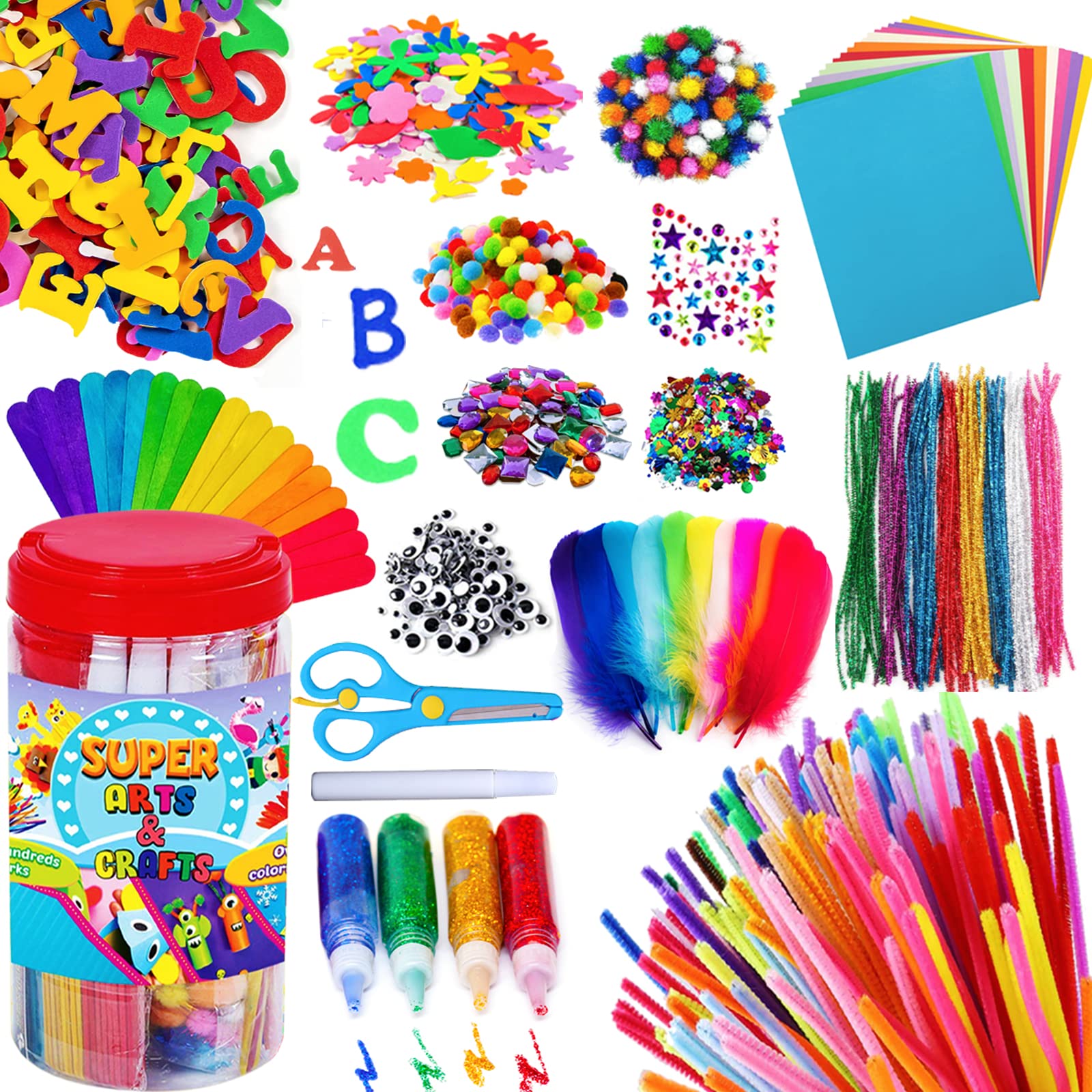 Goody King Arts and Crafts Supplies Kit for Kids Ages 4-10 - DIY Craft Jar with 200+ Materials for Toddler, Preschool & Classroom Projects - Creative Collage Art Set for Home, School & Party Activities