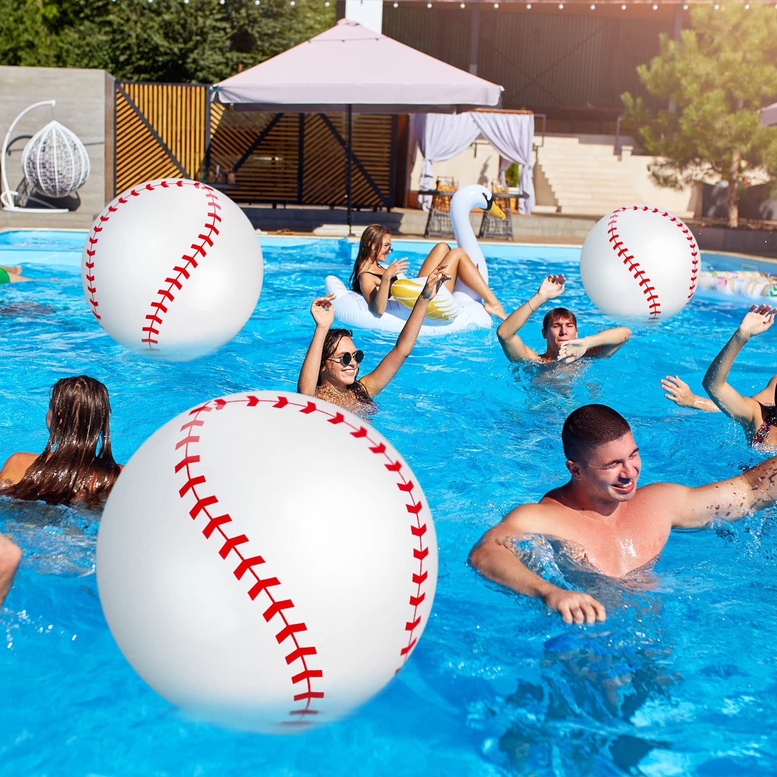 3-Pack 26-Inch Giant Inflatable Baseballs - Large Beach Balls for Outdoor Games, Pool Parties, and Backyard Sports - Fun Baseball-Themed Toys for Teens and Adults - Perfect for Summer BBQs, Beach Activities, and Team Sports Events