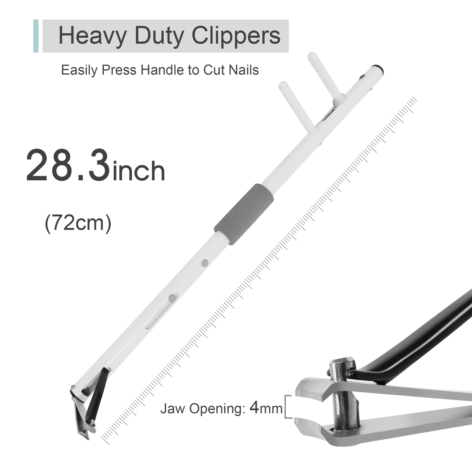ILOKNZI Long Handle Toe Nail Clippers - 4mm Wide Mouth, Full Aluminum Shank, No Bending Needed, Easy Reach Tool (72cm) for Seniors, Diabetics & People with Limited Mobility - Perfect for Home, Travel & Pedicure Care