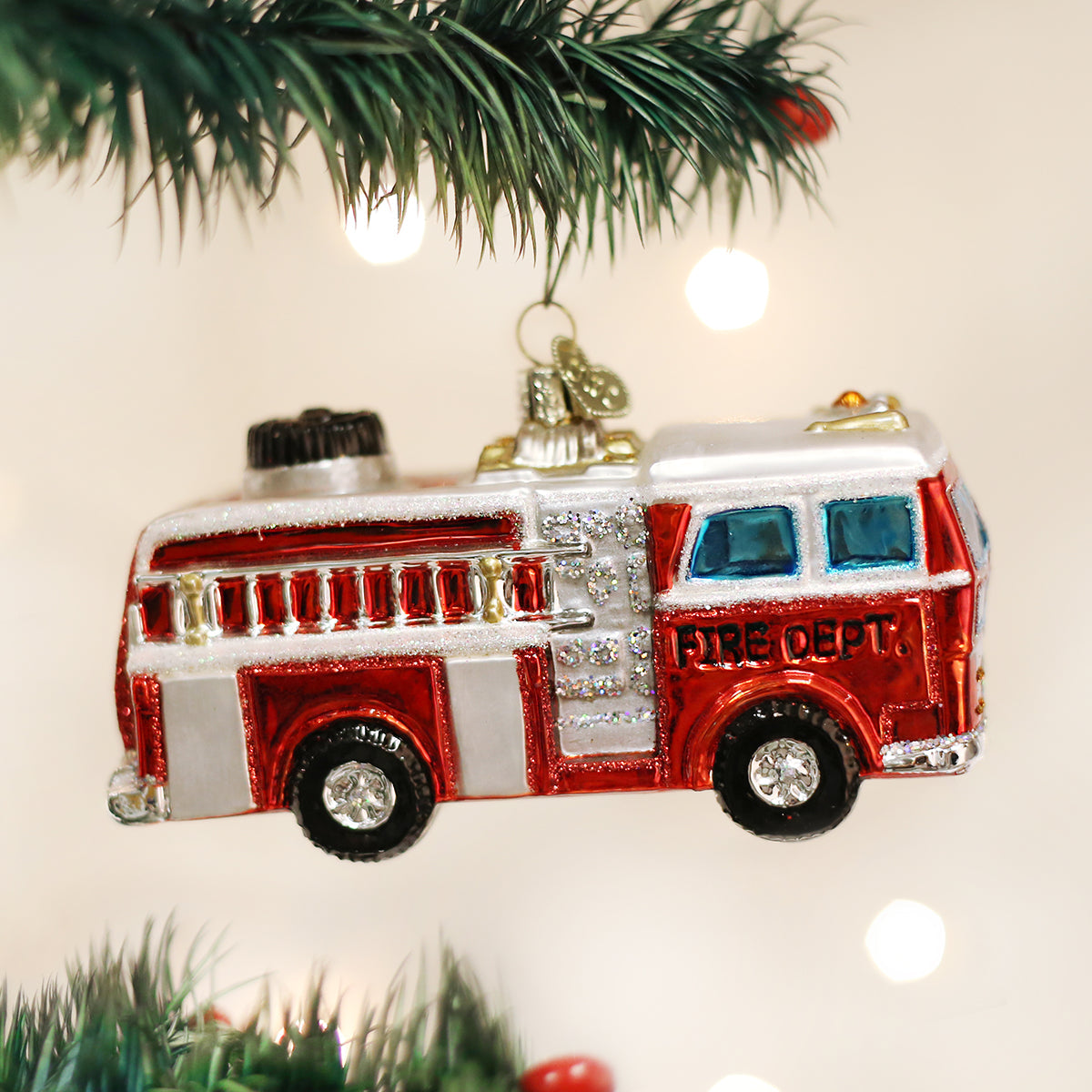 Fire Truck Ornament - Christmas Tree Decoration, Kids Room Decor, Firefighter Gift Idea for Holidays & Special Occasions