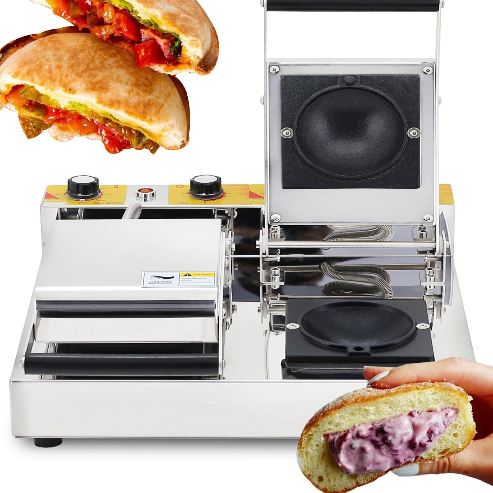 Commercial Electric Gelato Panini Press Machine - 1200W, 110V, Double Head Ice Cream Sandwich & Stuffed Waffle Maker for Restaurants, Cafes & Dessert Shops - Perfect for Making Gelato Sandwiches, Burgers & Sweet Waffles