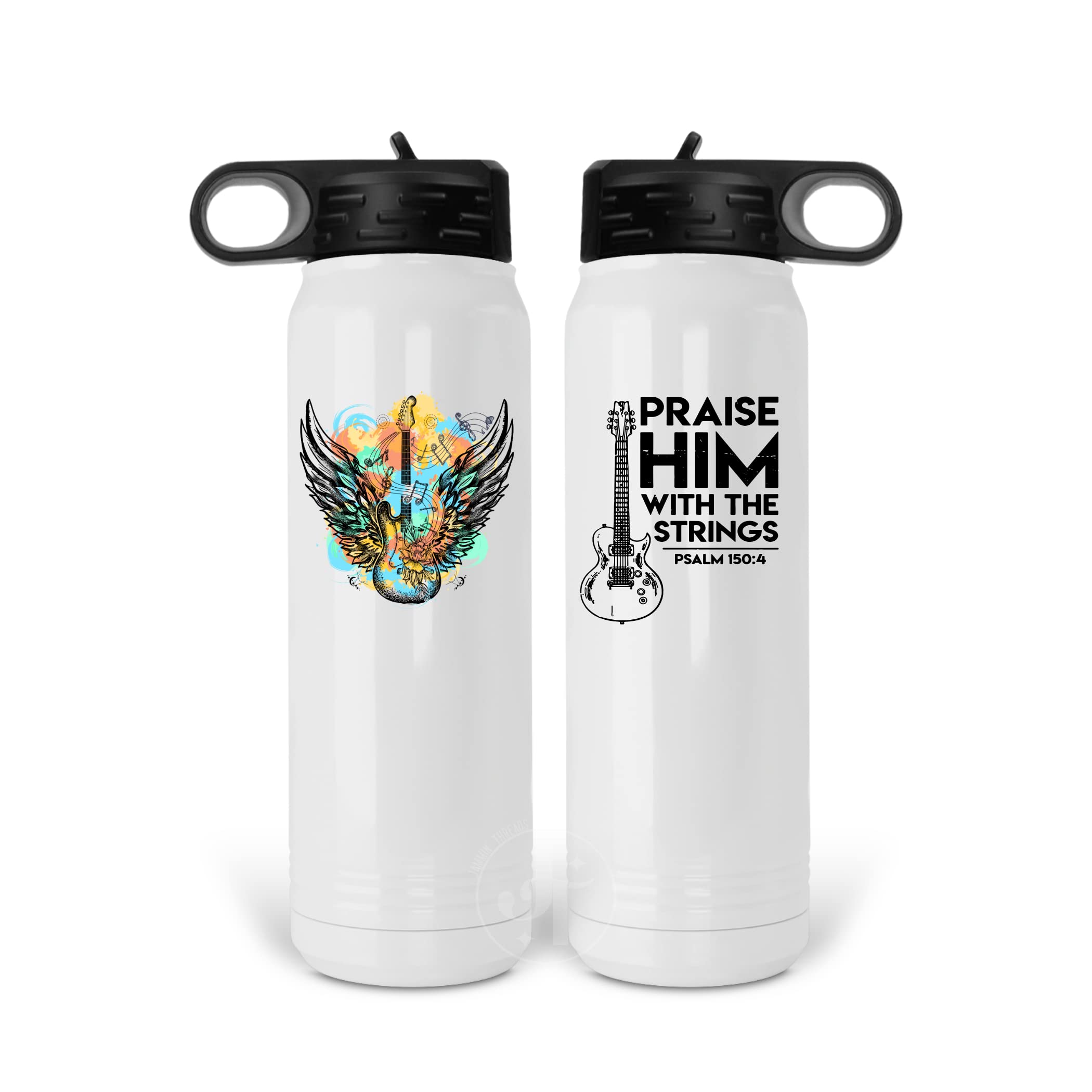 Praise Him With the Strings Psalms 150:4 - Inspirational Christian Guitar Mugs and Tumblers for Coffee, Tea & Bible Study Gifts