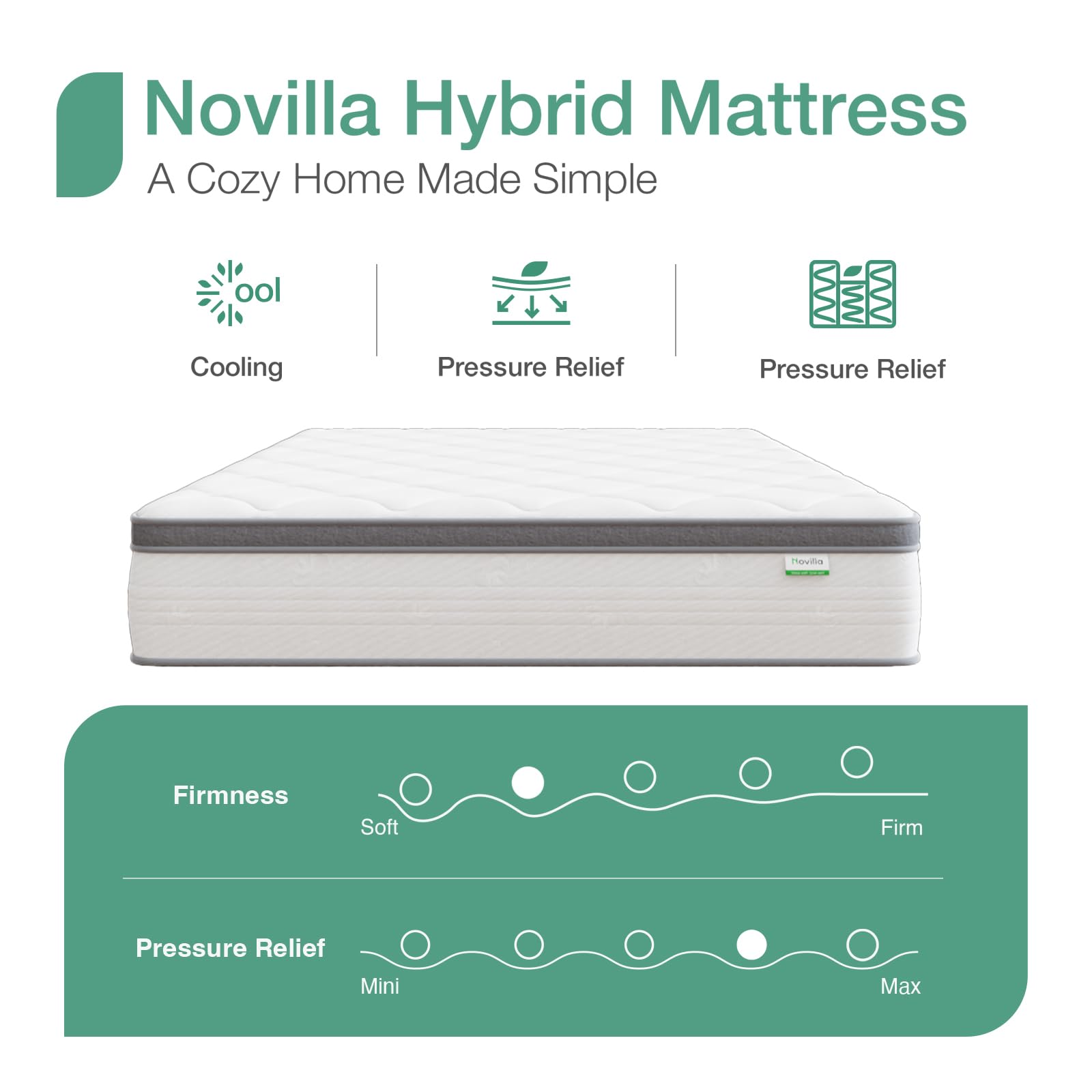 Novilla 14 Inch King Size Hybrid Mattress in a Box - Cooling Gel Memory Foam & Pocket Springs for Body Support & Pressure Relief - Medium Soft Feel - Perfect for Back, Side & Stomach Sleepers - Bedroom, Guest Room & Apartment Use