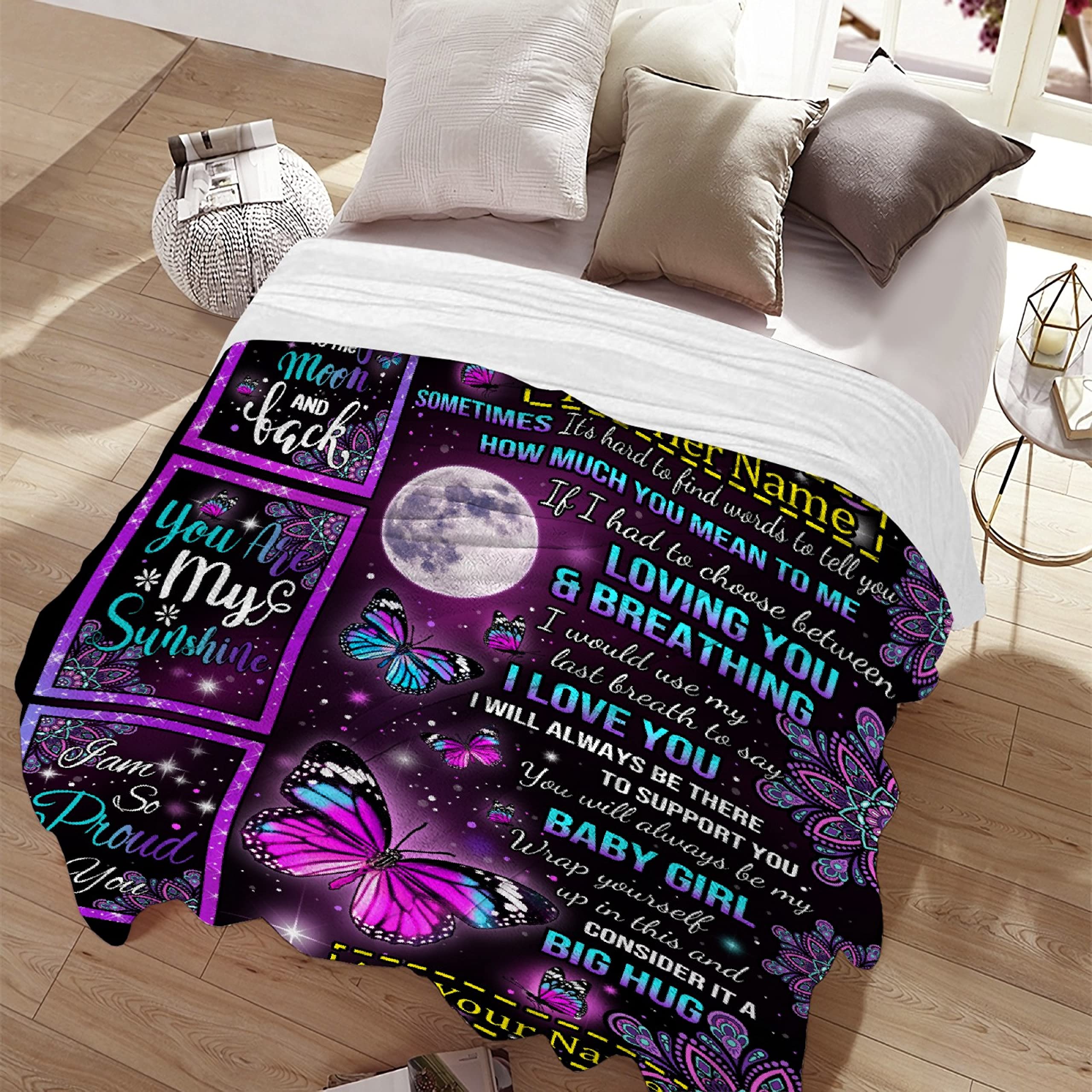 Personalized Custom Fleece Blanket for Daughter with Name - 90x120 Inches Super Soft Lightweight Flannel Throw - Perfect Gift from Mom & Dad for Birthday, Father's Day - Cozy for Bed, Couch, and Summer Nights
