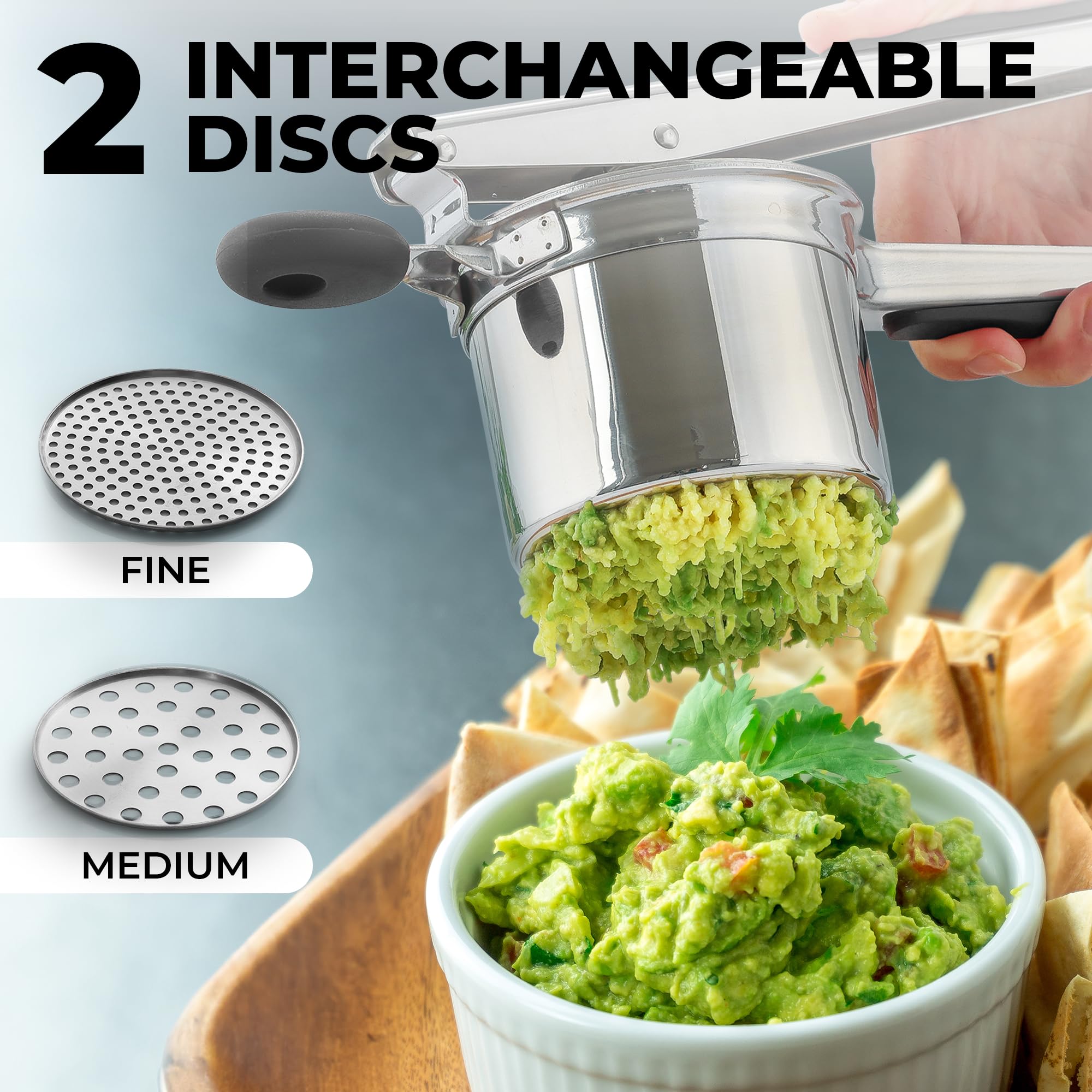 Zulay Kitchen Premium 15oz Stainless Steel Potato Ricer & Masher - Heavy Duty Professional Kitchen Tool for Smooth Mashed Potatoes, Baby Food & Purees - Silver/Black