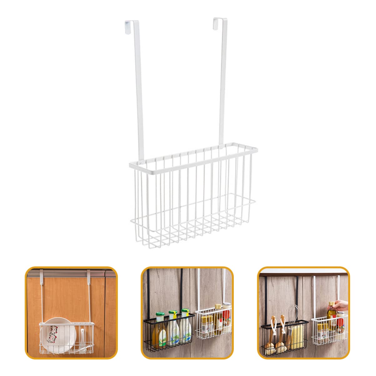 Stainless Steel Wire Cabinet Door Organizer - White Kitchen Hanging Basket (41x26.5cm) - 2-Tier Space Saving Storage for Cookware, Pans & Cutting Boards - Perfect for Small Kitchens & Pantry Organization