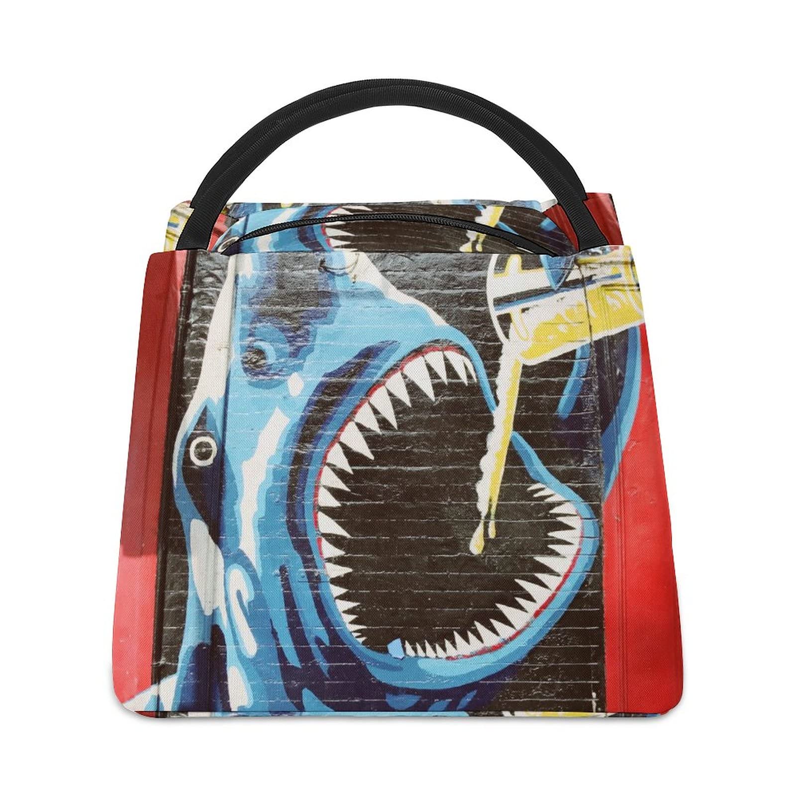 Portable Insulated Lunch Bag for Women - Reusable Camping & Hiking Meal Tote with Aluminum Foil Lining - Shark Doodle Design - Perfect for Outdoor Adventures, Work, School & Picnics