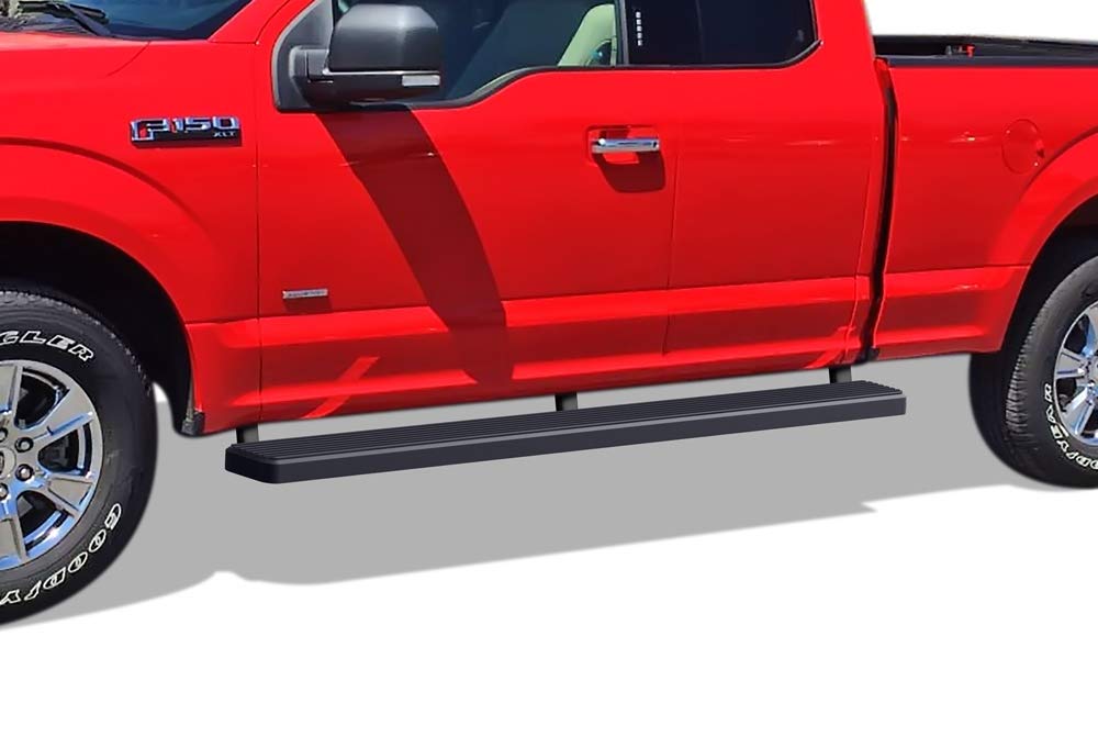 APS 5in Matte Black Running Boards for Ford F150 2015-2025 Super Cab & F-250 F-350 Super Duty 2017-2025 - Stainless Steel Nerf Bars Side Steps - Perfect for Off-Roading & Truck Accessories