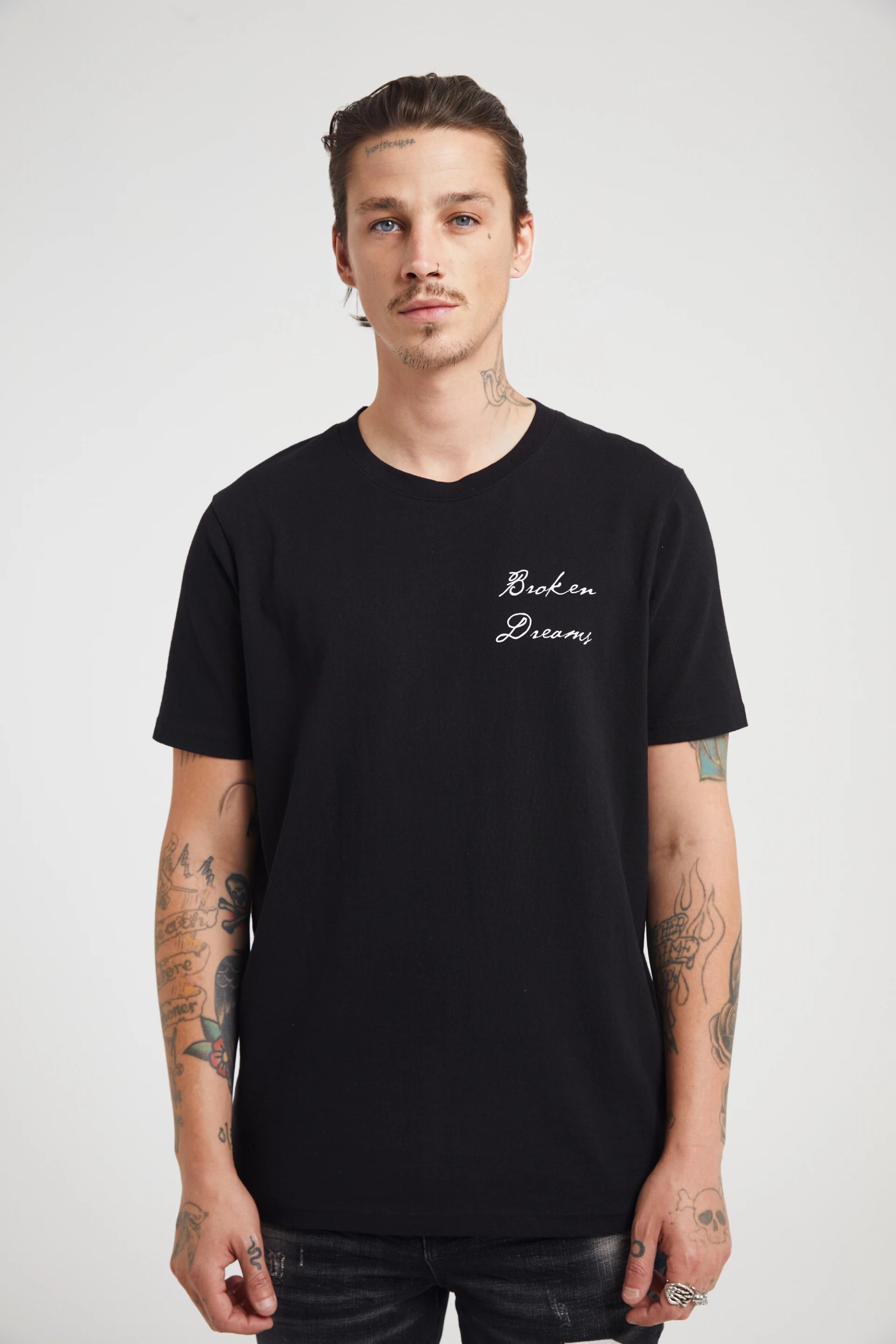 LIAM TEE | Black Collegiate Broken Dreams Graphic T-Shirt for Men - Casual Streetwear & College Fashion for Everyday Wear