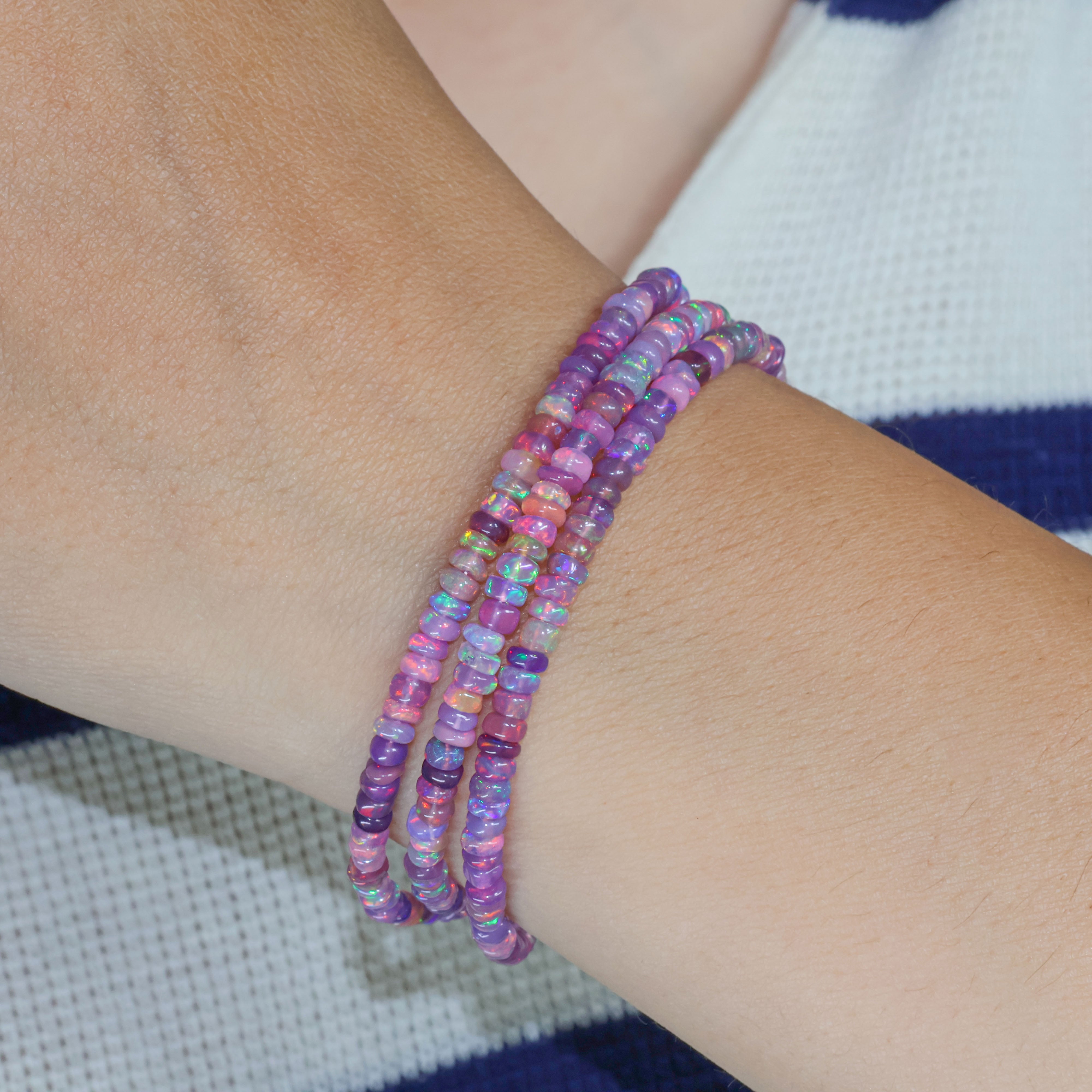 Natural Purple Opal 3 Strand Beaded Bracelet for Women | Handmade Gemstone Jewelry | Boho Chic Accessories for Everyday Wear & Special Occasions