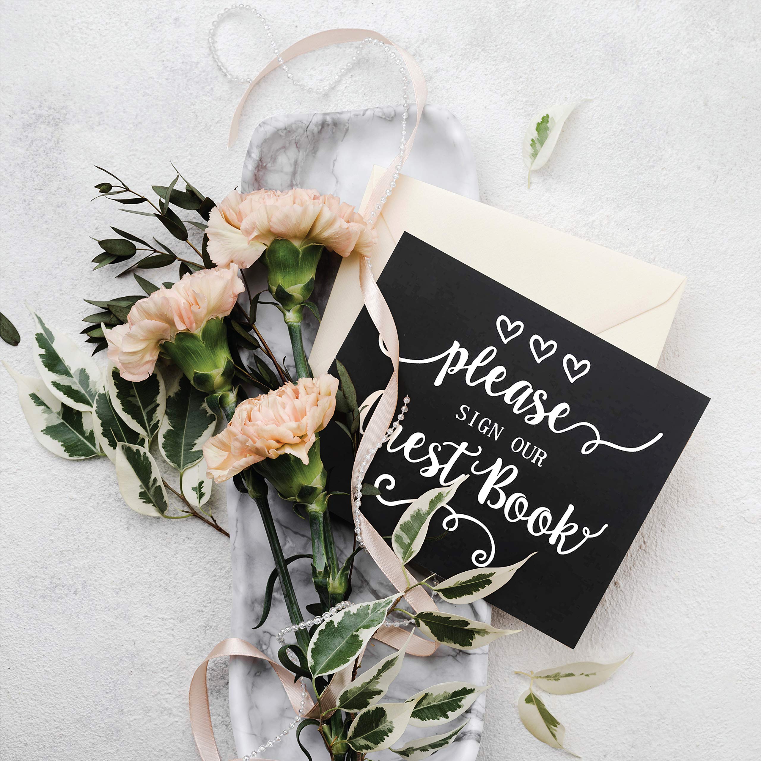 JennyGems Guest Book Sign - Elegant Black Guestbook Table Decor for Weddings, Parties & Baby Showers | Made in USA | Perfect for Reception Entry & Gift Table Display