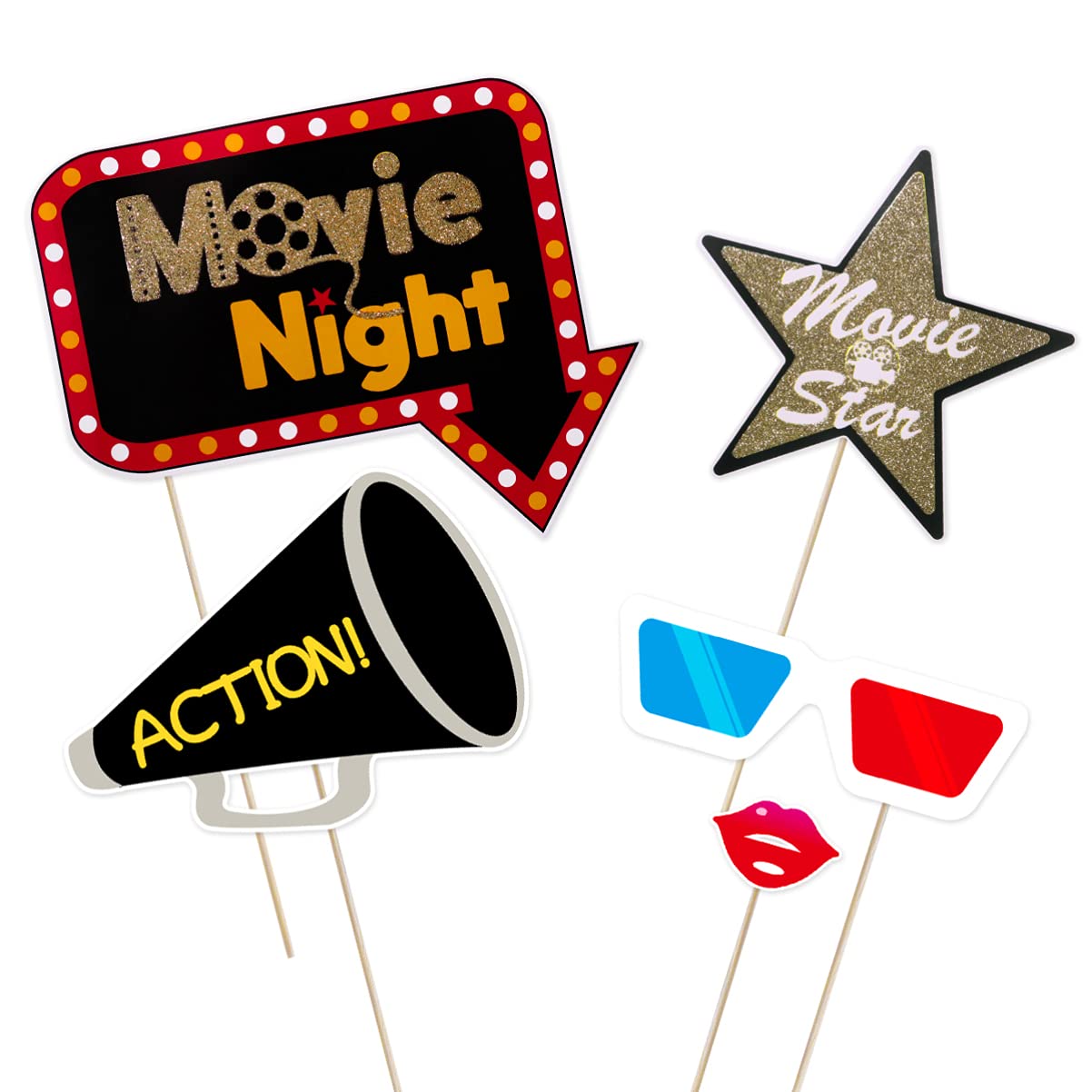 21Pcs Movie Night Themed Photo Booth Props Kit - Fun Party Supplies for Birthday, Wedding, Graduation & Bachelorette Decorations - Perfect for Themed Parties, Social Media Photos & Event Entertainment