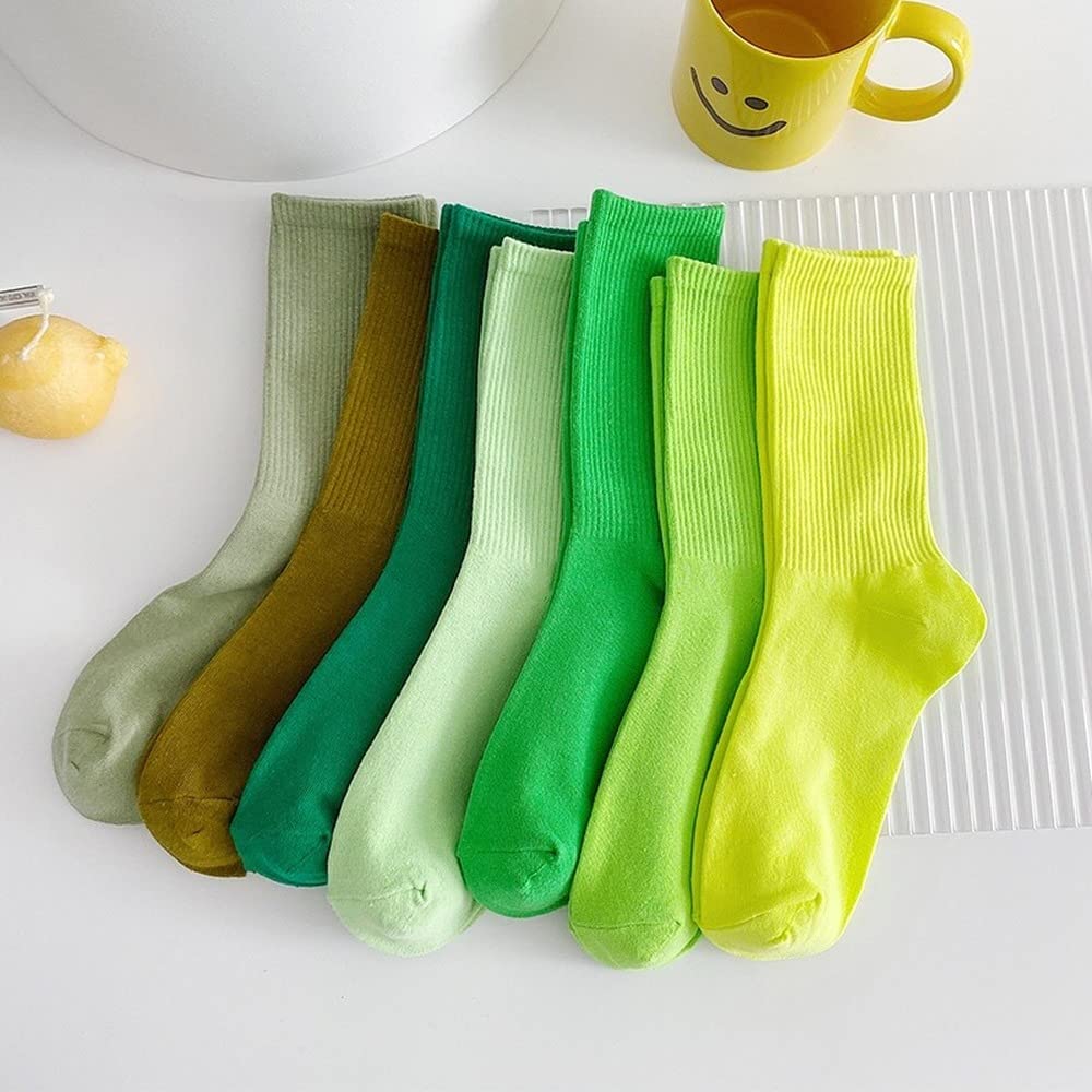 Long Green Spring & Autumn Fluorescent Tube Socks - Fruit Green & Dark Green Candy Color Knee High Socks for Women - Perfect for Cosplay, Rave, and Fashion Outfits