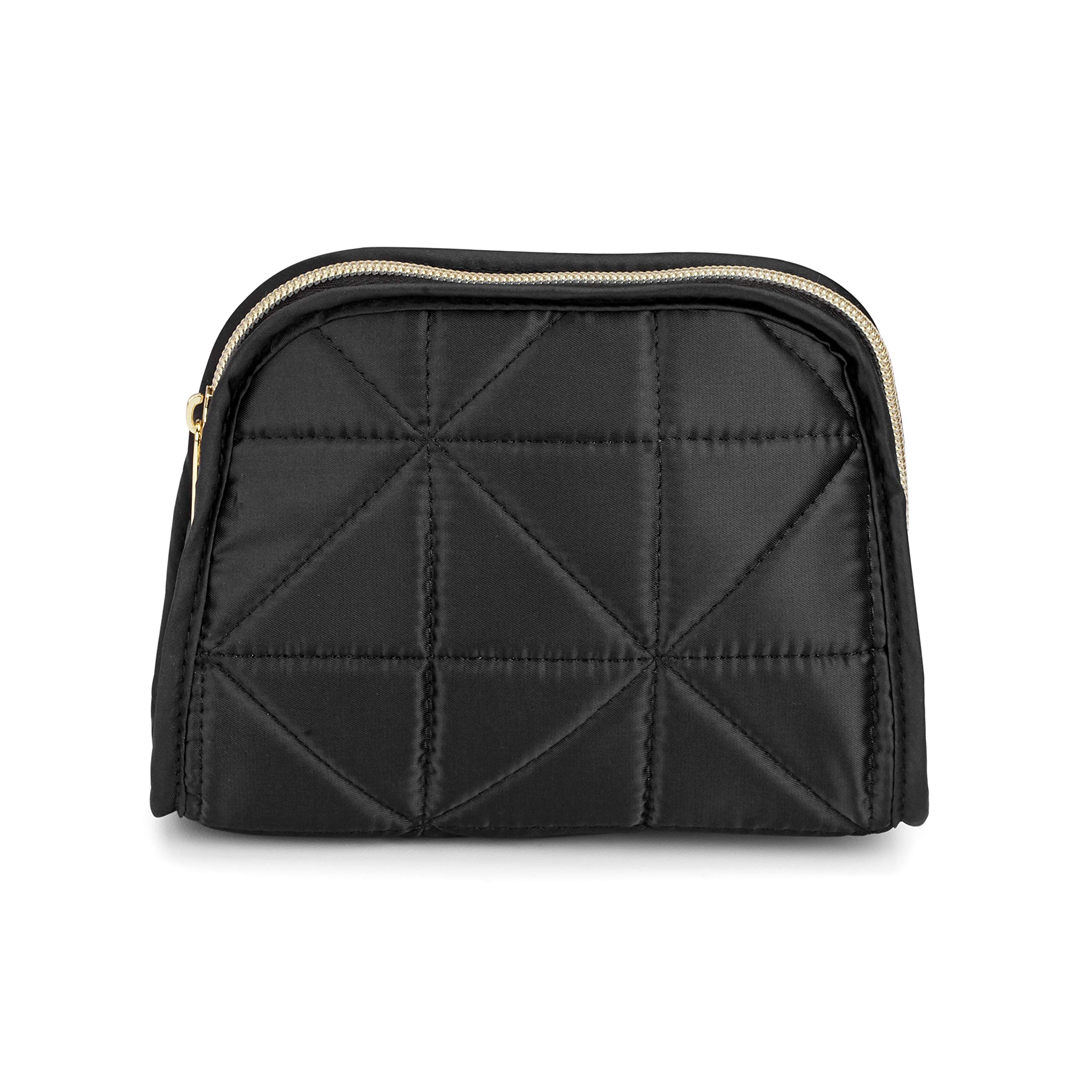 Conair Small Black Quilted Makeup Bag - Travel Cosmetic Organizer for Everyday Touch Ups, Jewelry Storage - Perfect Purse & Carry-On Size - Great for Travel, Gym & Daily Essentials Organization