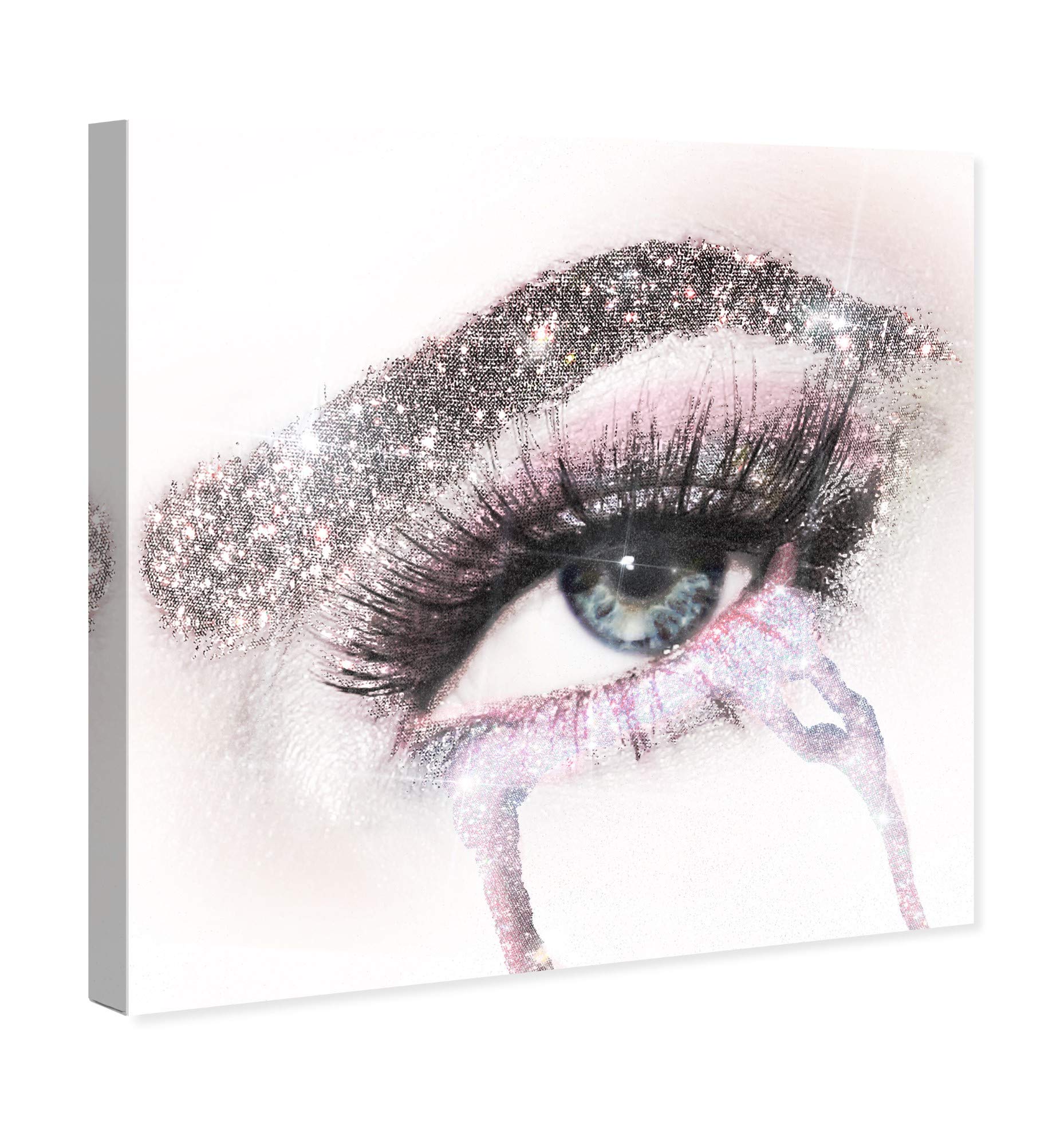 Oliver Gal Artist Co. 'Eyes and Rhinestones Pink' Fashion Glam Wall Art Canvas Print - 12x12 Inch Gray & White Mascara Home Decor - Perfect for Bedroom, Living Room & Salon Wall Decor