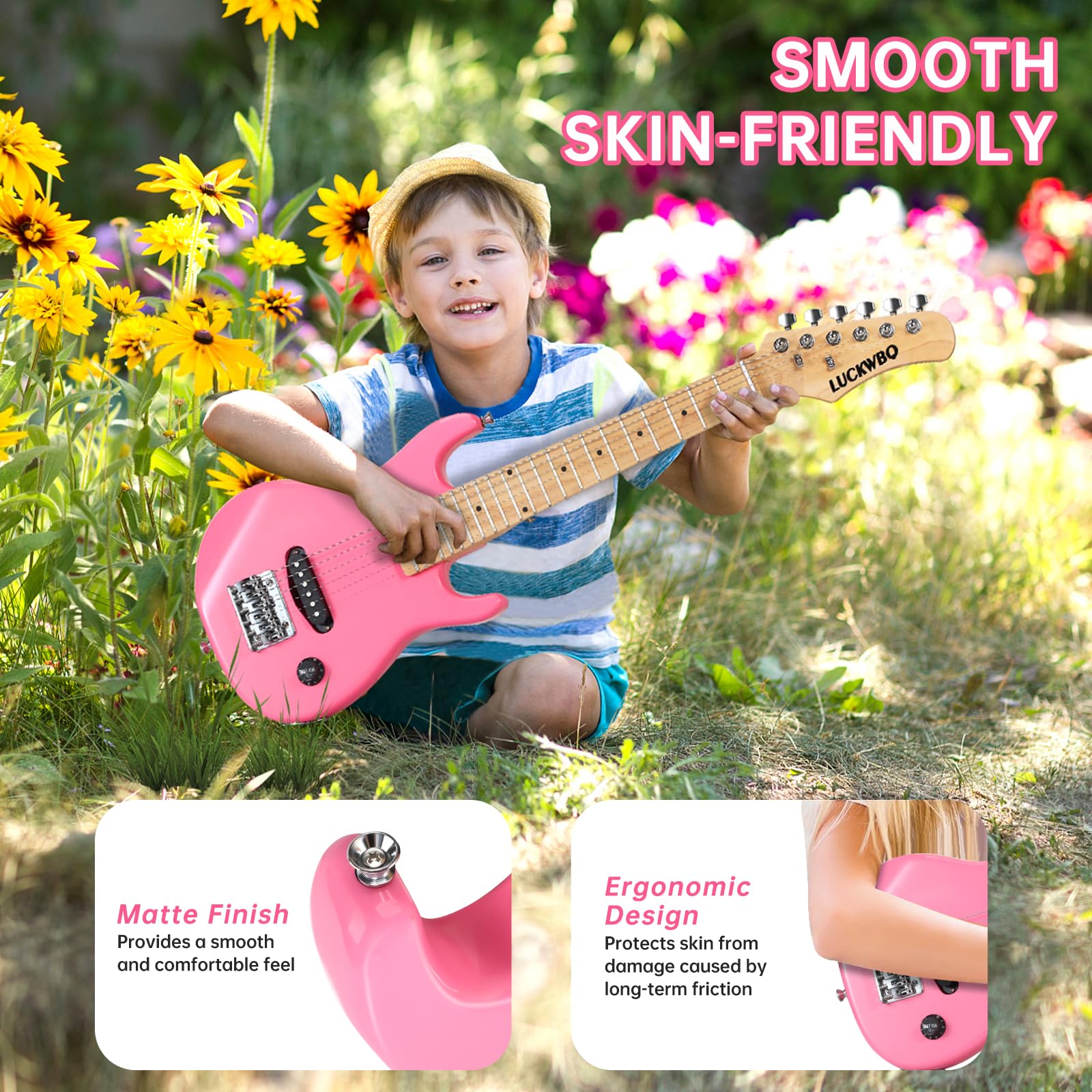 **30 Inch Kids Electric Guitar Beginner Kit - ST Style Mini Electric Guitar for Boys & Girls with 5W Amp, Strap, Gig Bag, Strings, Tuner & Picks (Pink) - Perfect for Learning, Practice & Home Performances**