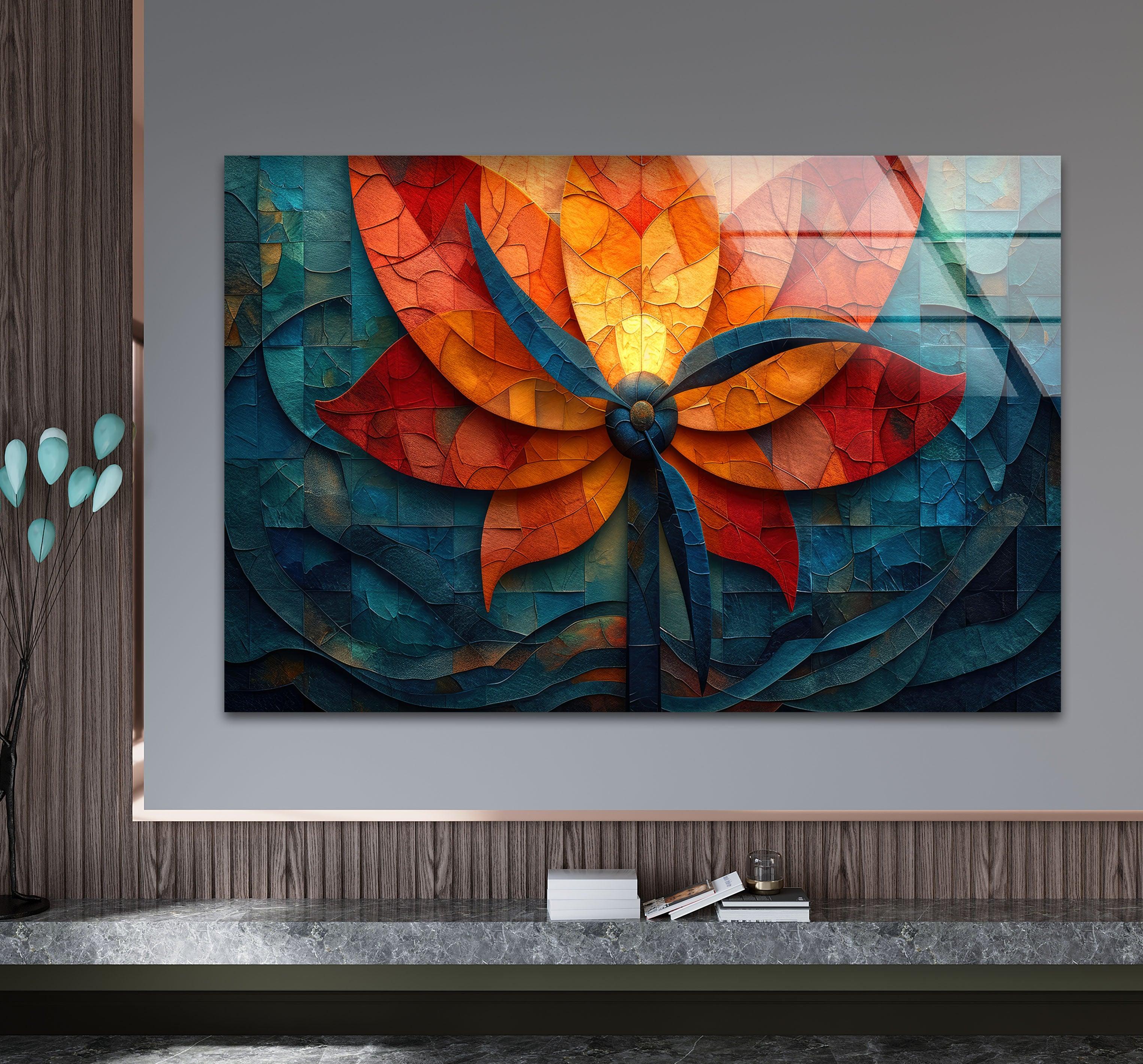Vibrant Mosaic Flower Glass Wall Art - Handmade Stained Glass Decor for Living Room, Bedroom, or Garden - Perfect Gift for Home & Office Decor