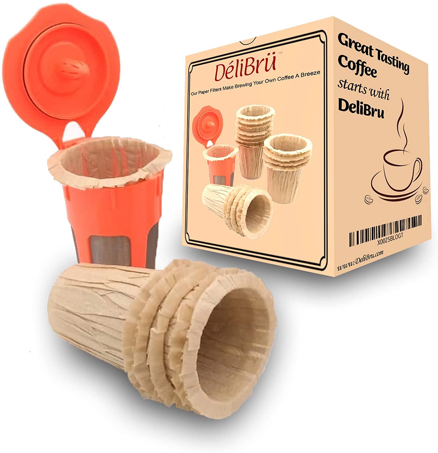 Delibru Unbleached 100% Compostable Paper Coffee Filters - 100 Count Box, Fits All Reusable Carafes & Coffee Makers | Eco-Friendly Disposable Filters for Home Brewing, Office Use & Camping