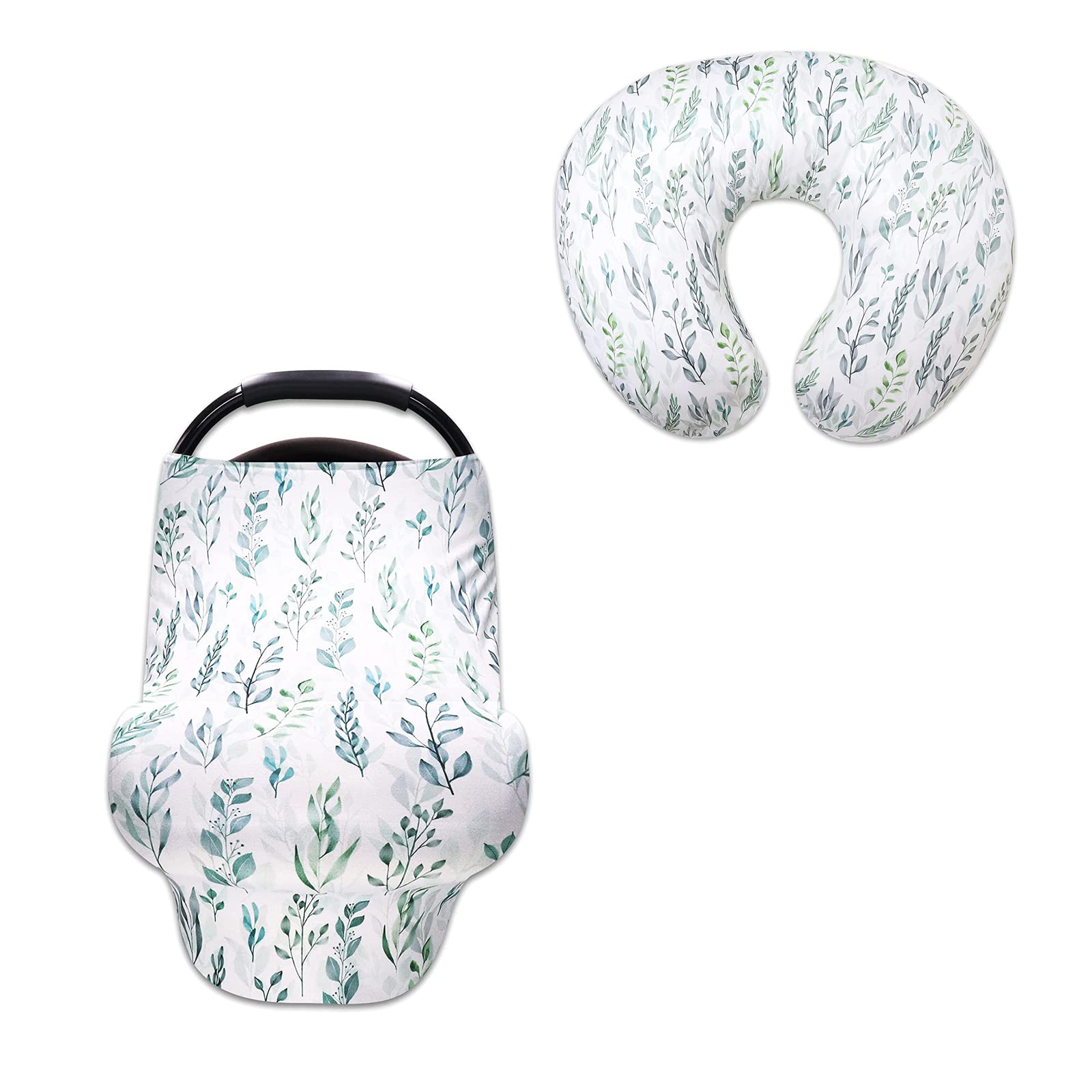 DILIMI Nursing Pillow Cover & Baby Car Seat Cover - Soft Breathable Cotton, Green Leaf Design for Breastfeeding & Infant Safety - Perfect for New Moms & On-the-Go Parents