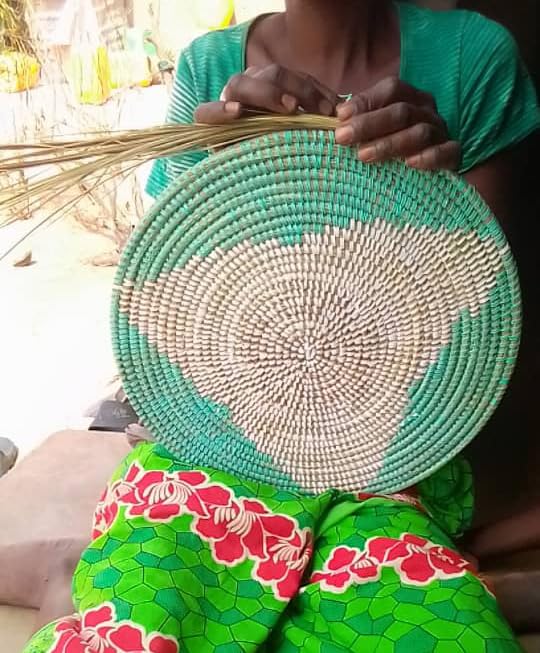 Handwoven African Bohemian Seagrass Placemats - Natural Round Wicker Basket Placemats & Decorative Hanging Wall Plates (Light Blue & White) | Perfect for Boho Dining, Kitchen Decor & Wall Art