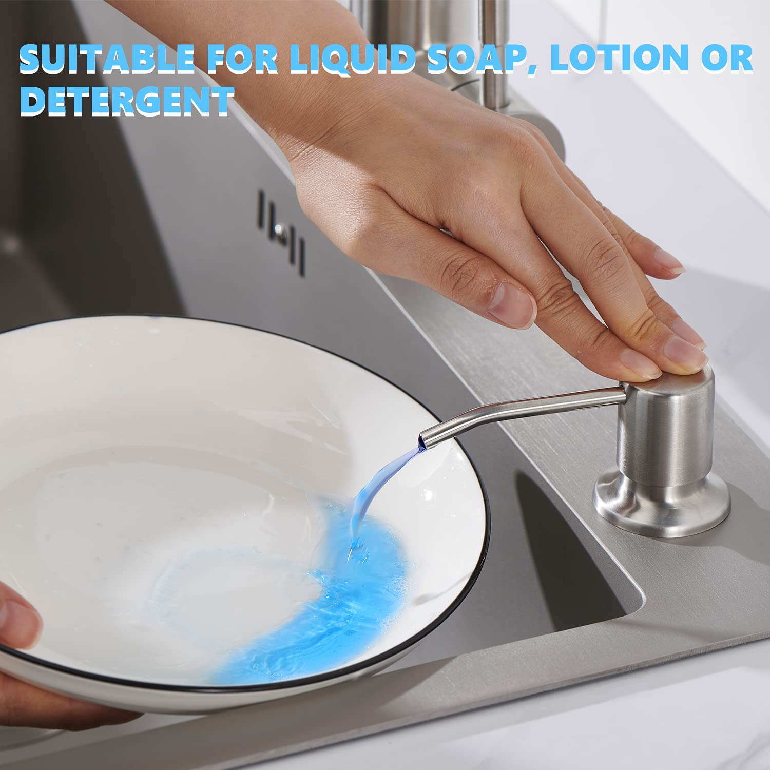 Brushed Nickel Soap Dispenser for Kitchen Sink - Top Refill Stainless Steel Built-in Soap Dispenser with 13oz Bottle | Perfect for Modern Kitchens, Bathrooms & Restaurants
