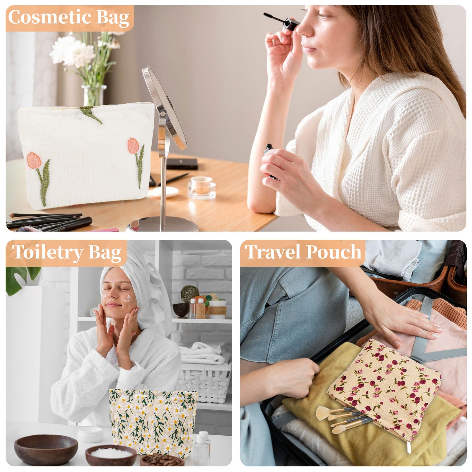 WOZEAH Small Cosmetic Pouch - Stylish Zippered Makeup Bag for Purse, Travel Toiletry Organizer with Bow Design (Pink) - Perfect for Daily Makeup Storage & Travel Essentials