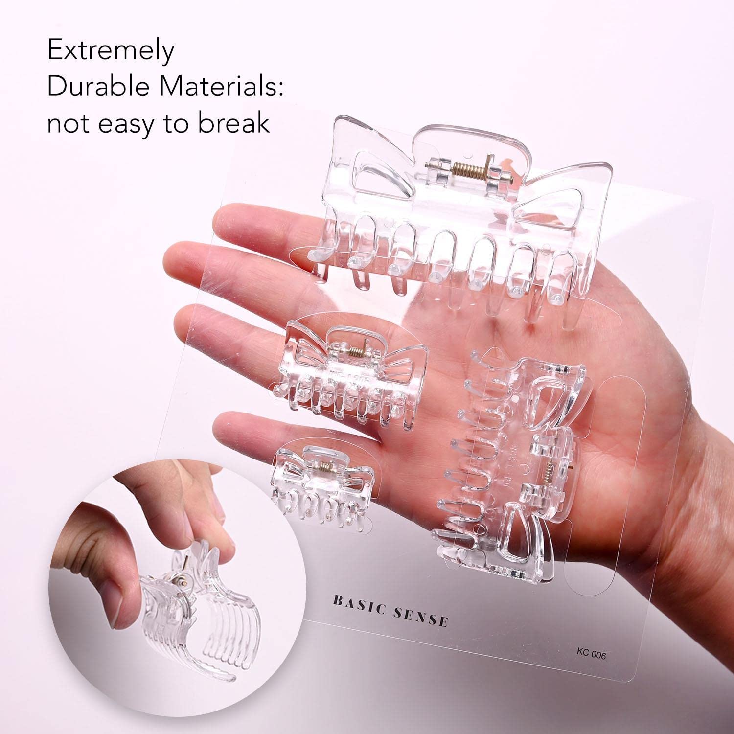 Basic Sense Hair Claws - 4pcs Non-Slip Plastic Hair Clips for Women, Strong Hold Hair Clamps for Thick Hair, Durable & Sturdy Hair Accessories (Clear) - Perfect for Workouts, Office, and Everyday Hairstyles