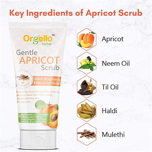 Orgello Herbal Neem & Aloe Vera Face Wash for Acne, Pimples & Dry Skin - Gentle Cleanser for Men & Women | Exfoliating Whitening Apricot Face Scrub for Normal, Oily & Dry Skin | Pack of 2 (100g Each) | Daily Skincare Routine for Clear & Glowing Complexion