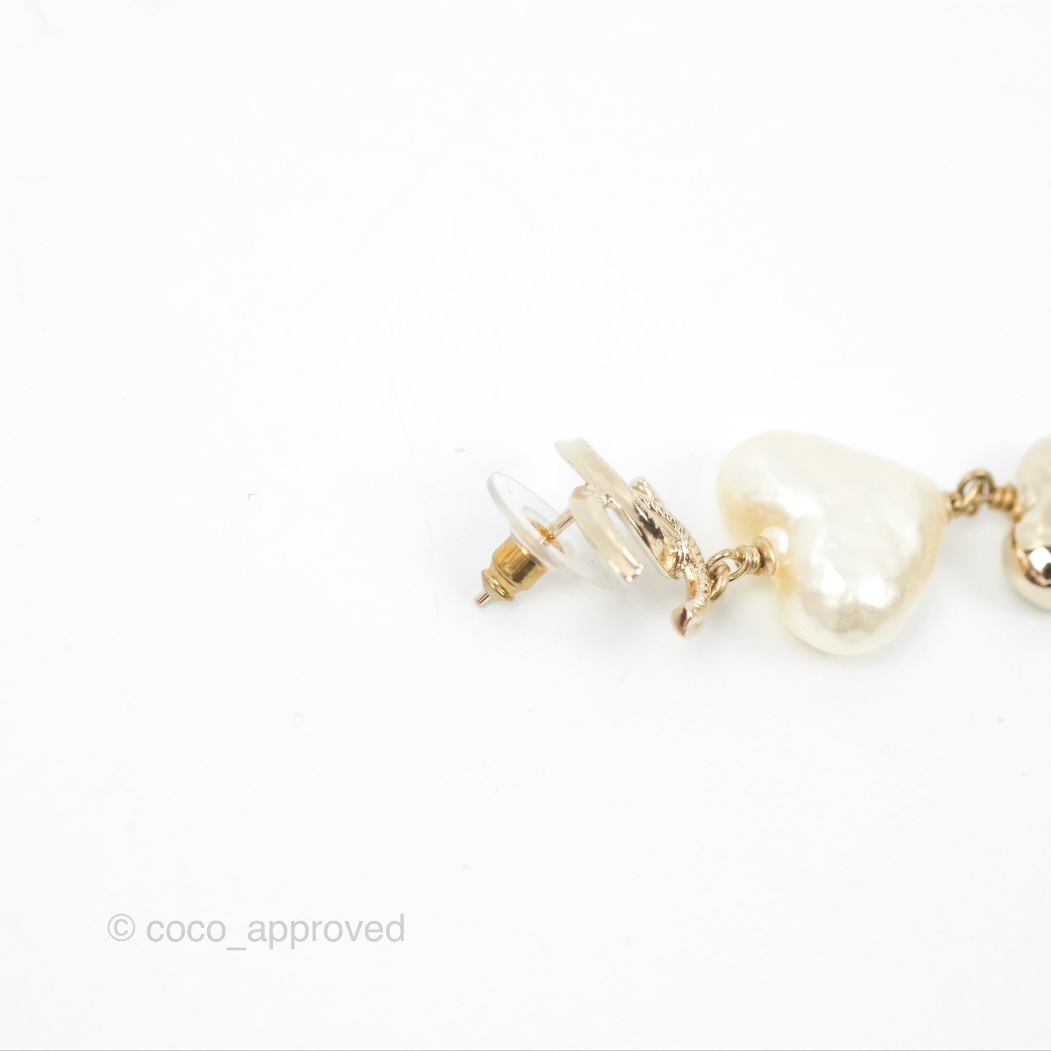 Chanel CC Pearl Heart Drop Earrings Gold Tone 22C - Luxury Fashion Jewelry for Women, Perfect for Weddings, Parties & Special Occasions