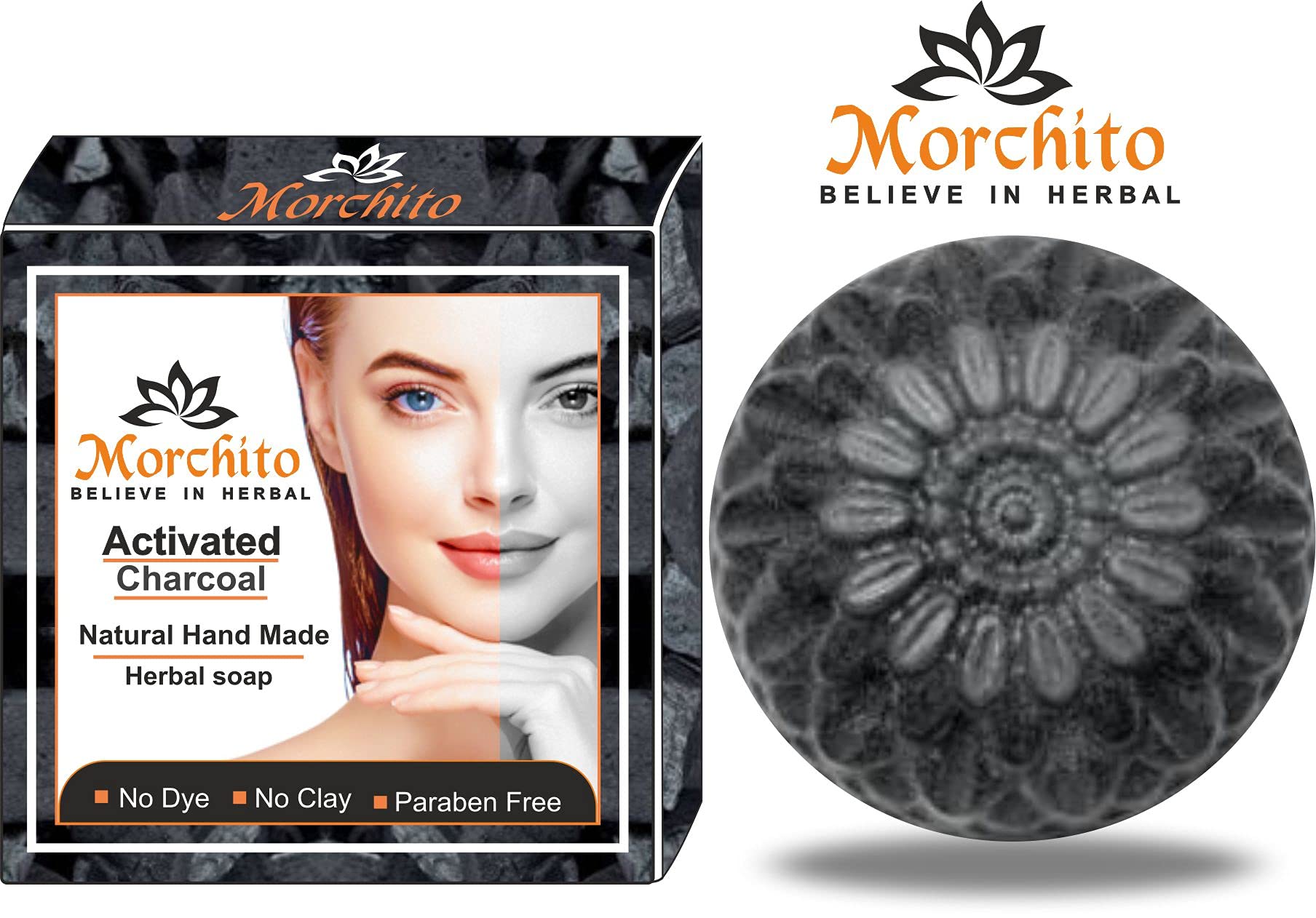 Morchito Activated Charcoal Soap - Natural Detox & Skin Whitening Bar for Women, Acne & Blackhead Treatment, Anti-Wrinkle Face & Body Cleanser | Pack of 5 (5x100g) | Perfect for Daily Skincare Routine & Deep Pore Cleansing