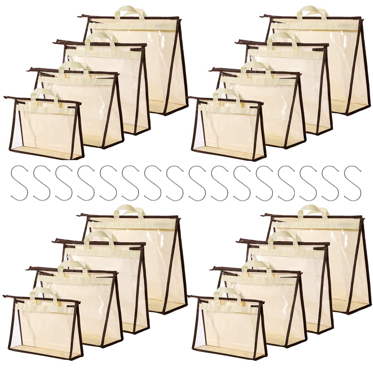 16 Pack Clear Handbag Dust Bags - Premium Purse Storage Organizer with Zipper for Closet & Travel | Waterproof Hanging Storage for Luxury Bags, Purses & Accessories | Perfect for Home Organization & Travel Protection