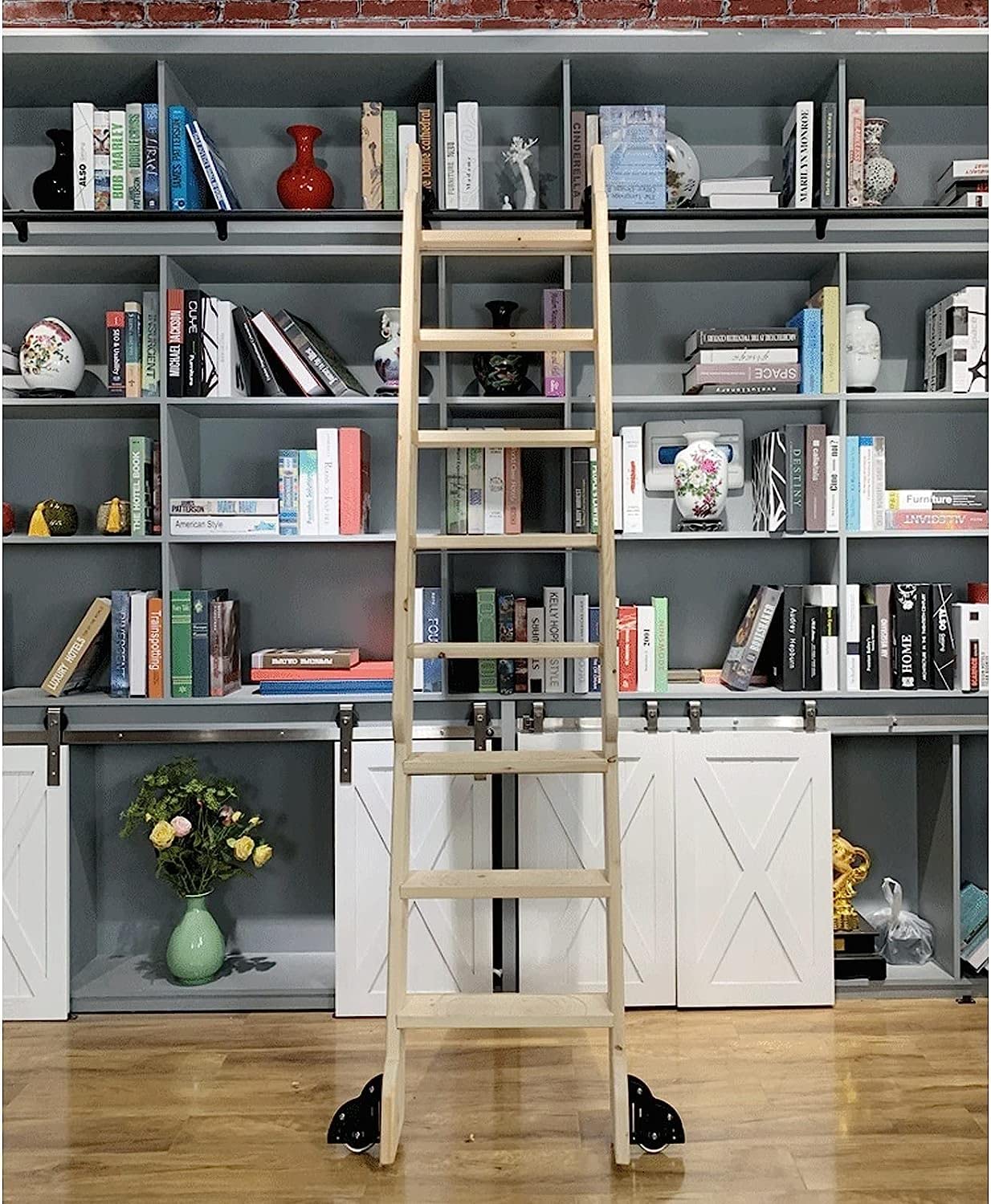 Sliding Barn Door Hardware Kit - Rolling Ladder Rail System with Round Tube Guide for Closet, Library & Cabinet - Perfect for Home, Office & DIY Projects