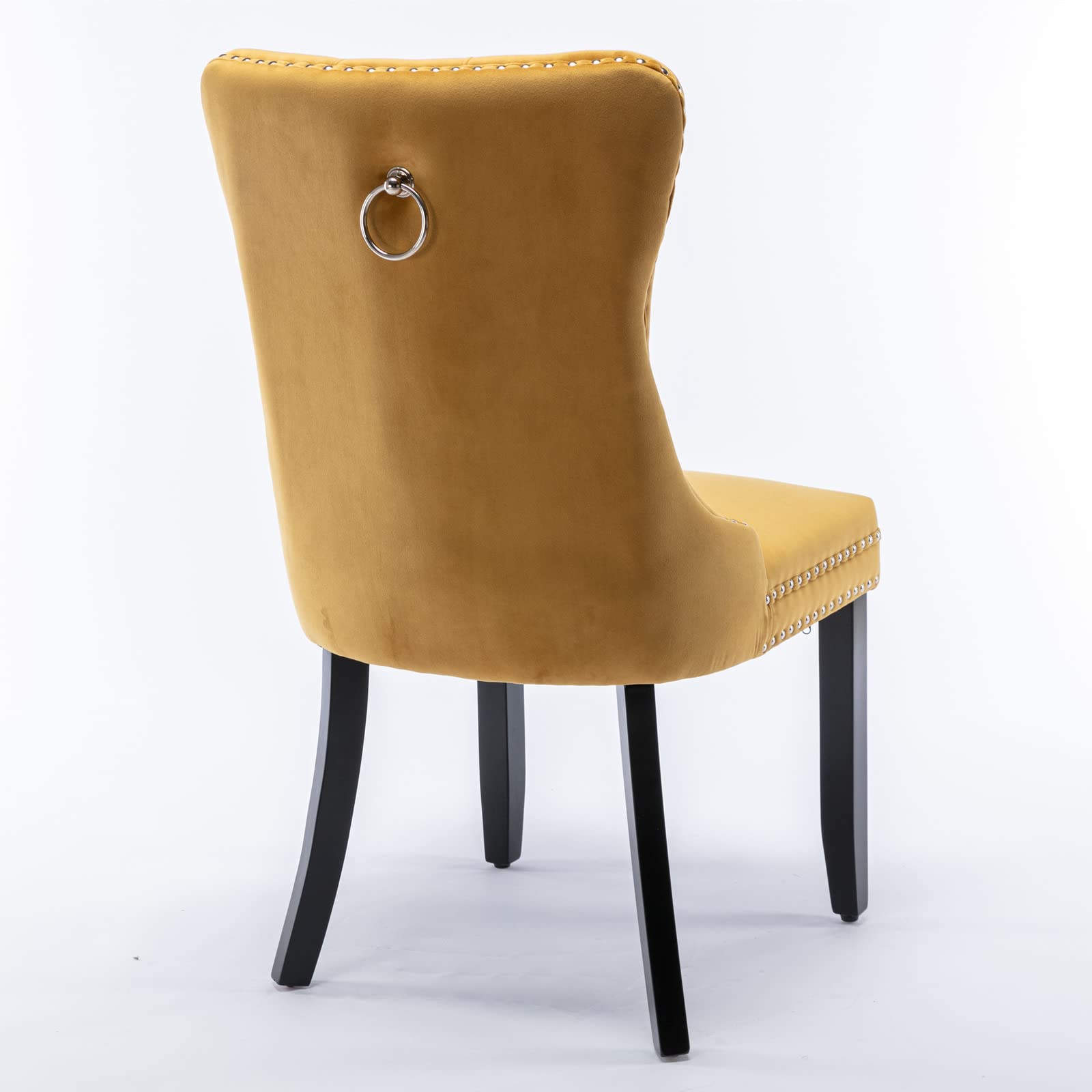 Luxury Velvet Upholstered Dining Chairs Set of 2 - Gold Button Tufted Accent Chairs with Nailhead Trim & Ring Pull Back for Elegant Dining Room Decor | Perfect for Home, Restaurant, and Office Use