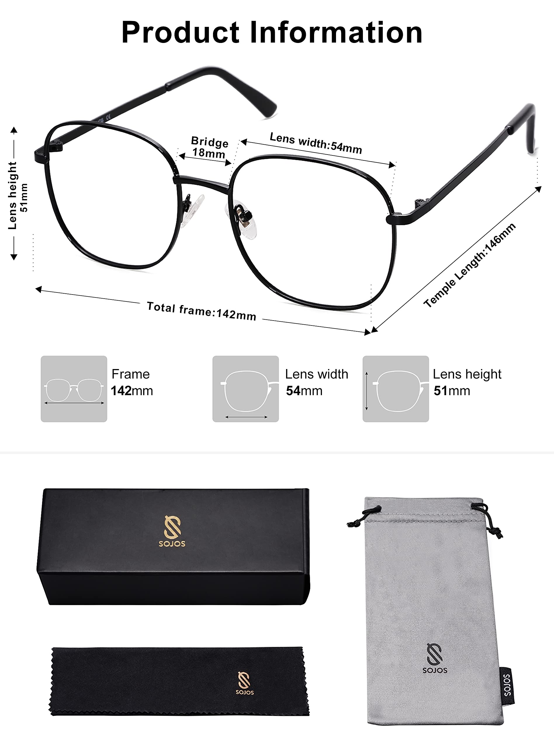 SOJOS Classic Square Blue Light Blocking Glasses for Women & Men - Anti Eyestrain Computer Glasses with UV Protection (SJ1137) - Perfect for Office Work, Gaming & Screen Time