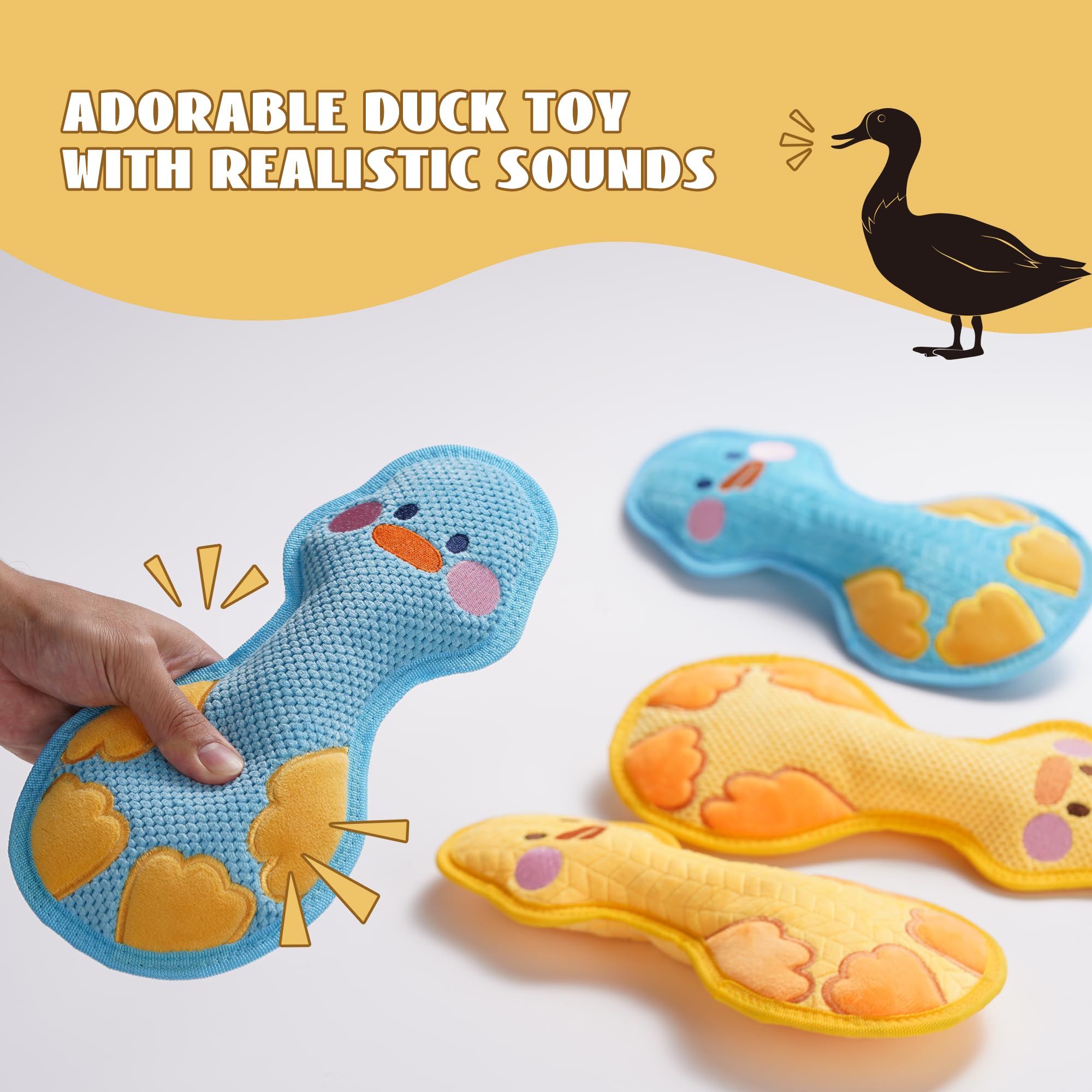 Durable Duck Squeaky Dog Toy for Aggressive Chewers - 2025 Indestructible Chew Proof Plush with Double Reinforced Layers - Soft & Tough Interactive Pet Toy for Large Dogs - Perfect for Playtime, Training & Anxiety Relief (Yellow)