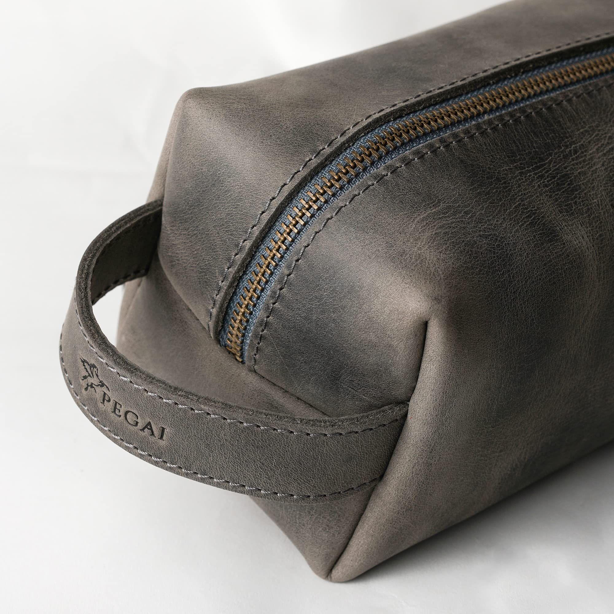 PEGAI Personalized Leather Travel Toiletry Bag for Men | Handmade Top Grain Distressed Dopp Kit, Shaving Kit Case & Travel Organizer - Perfect for Business Trips, Camping & Grooming Essentials (Lee Rock)
