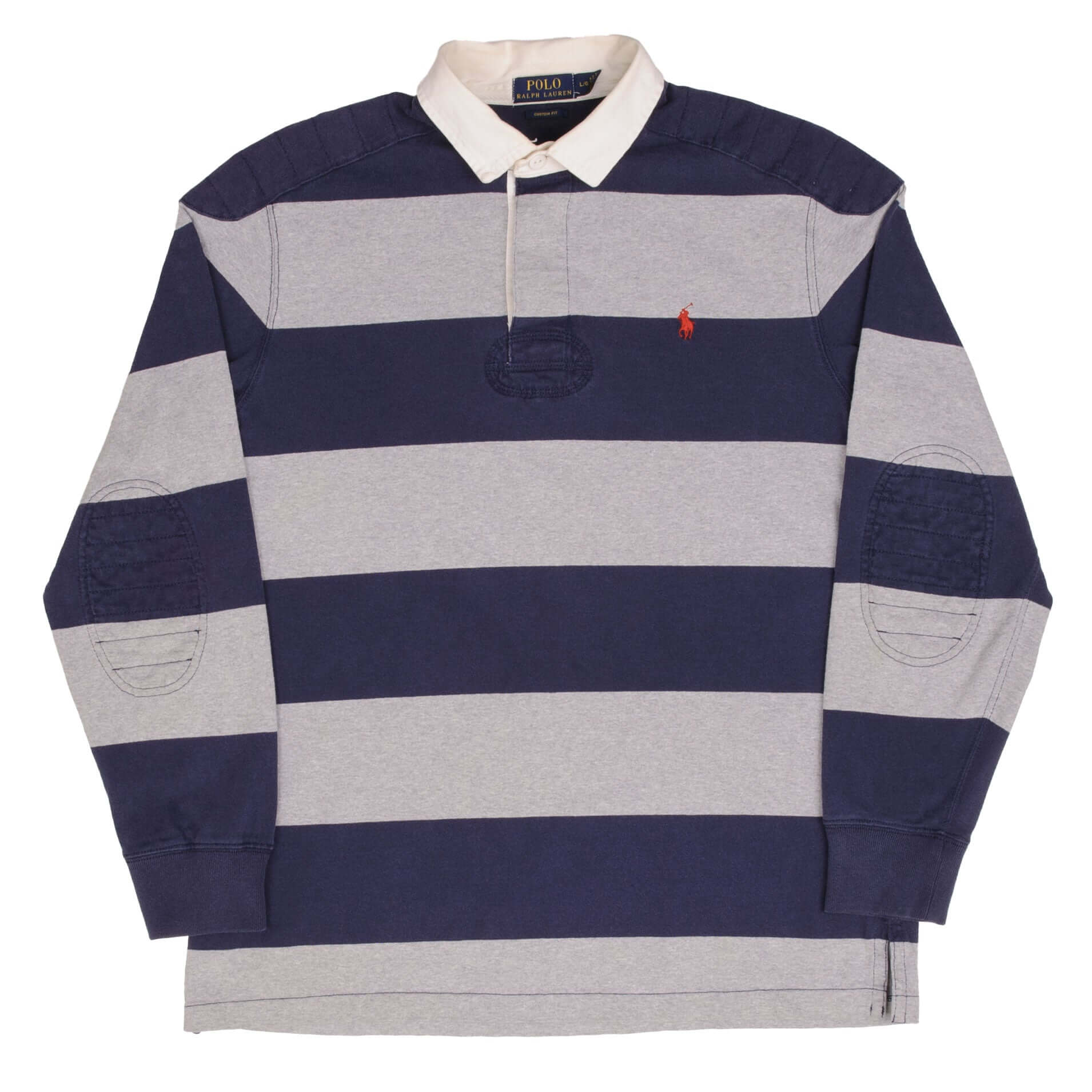 Ralph Lauren Men's Grey & Blue Rugby Polo Shirt - Size Large - Classic Casual Wear for Sports, Outdoors & Everyday Style