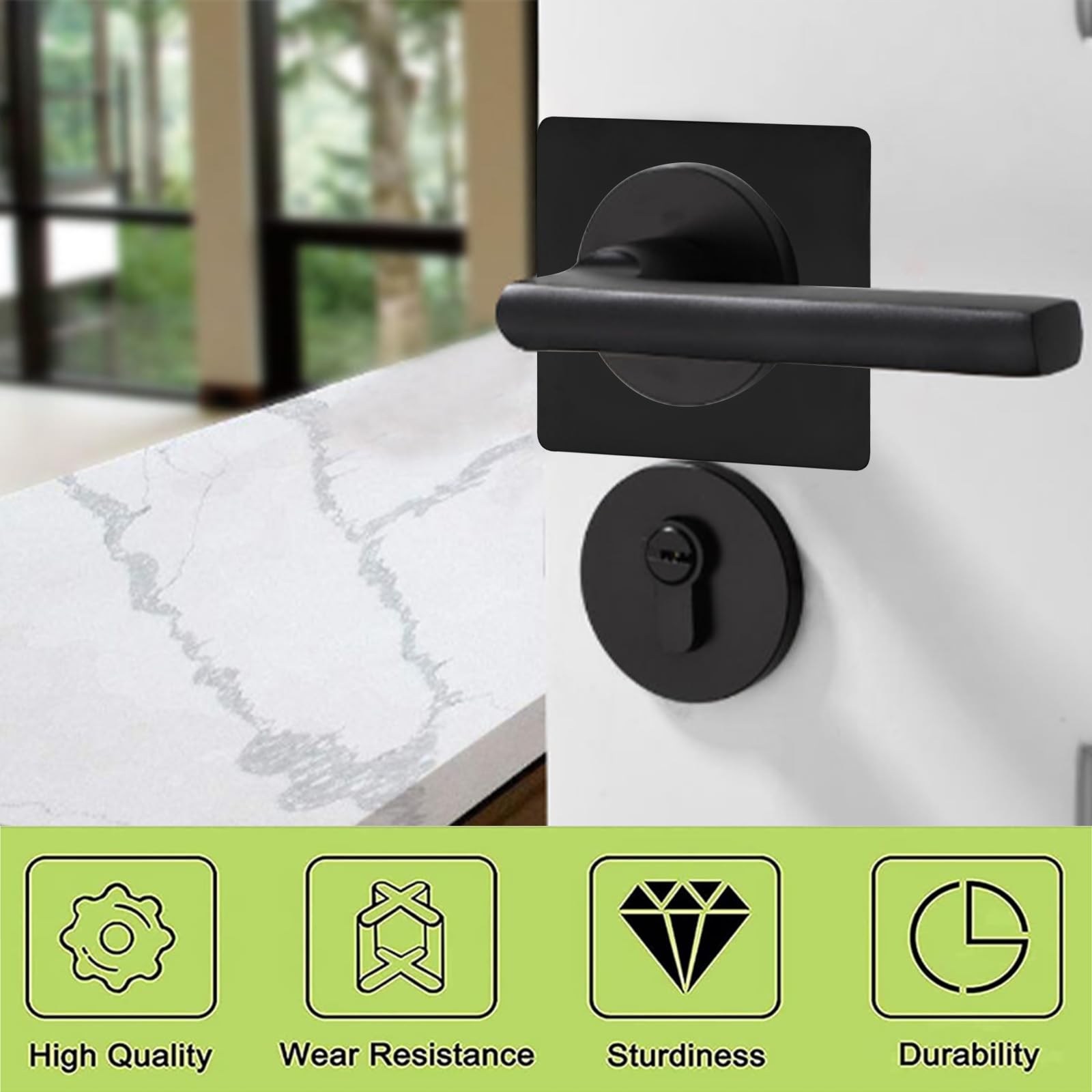 4Pcs Stainless Steel Self-Adhesive Door Lock Repair Plates - Black Split Door Knob & Lever Fixing Brackets for Secure Handle Reinforcement (Ideal for Loose Door Handles, Cabinet Repairs & DIY Home Maintenance)