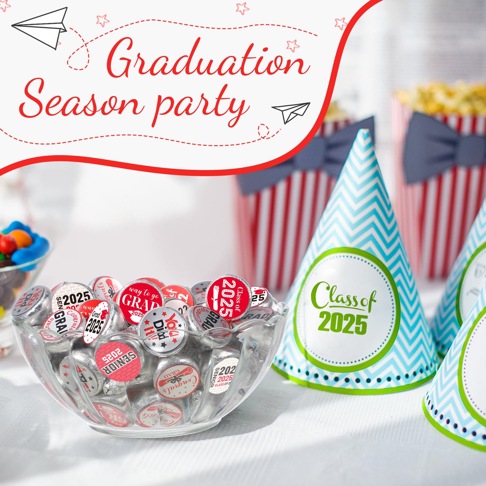 504-Piece 2025 Graduation Stickers Set - Congrats Grad Senior Class of 2025 Party Favors - Candy & Chocolate Labels for High School, College & Doctorate Graduation Celebrations (Red) - Perfect for Graduation Party Decorations, Diploma Covers & Gift Wrapping