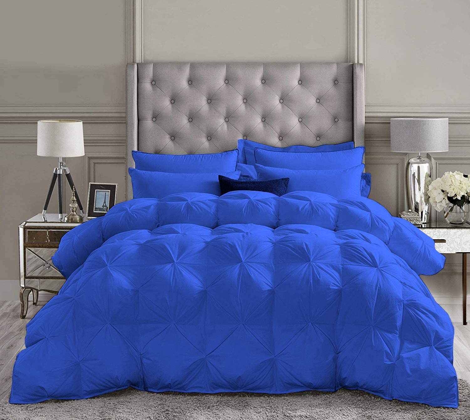 Premium 500 GSM Royal Blue Pinch Pleated Twin Size Comforter Set - 5 Piece (Comforter + 4 Pillowcases) | 1000 Series Egyptian Cotton Bedding | Ideal for Guest Rooms, Dormitories & Cozy Bedroom Decor