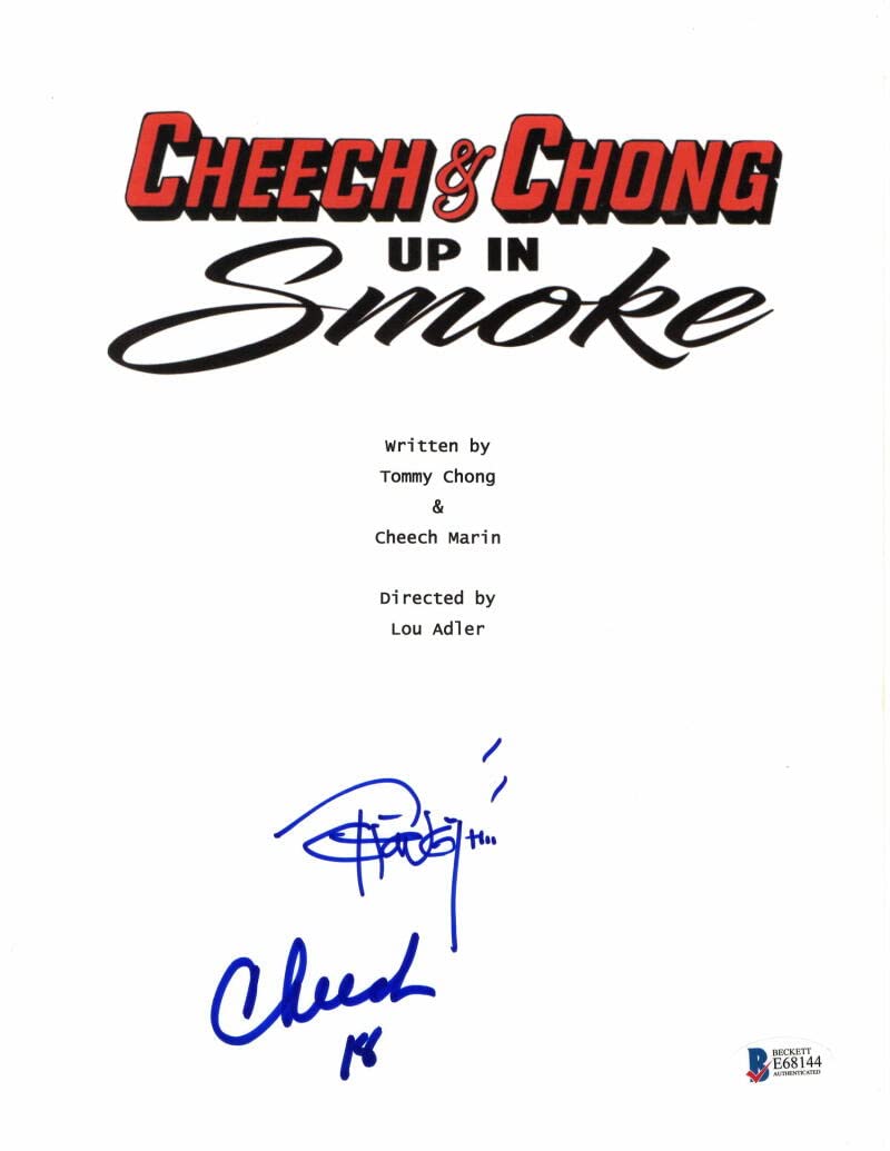 Authentic Signed Cheech & Chong 'Up in Smoke' Script Cover - TOMMY CHONG & CHEECH MARIN Autograph with Beckett BAS Certification | Collectible Memorabilia from BIG BAMBU, LOS COCHINOS, Wedding Album & Classic Movies - Perfect for Fans, Movie Collectors and Comedy Memorabilia Displays