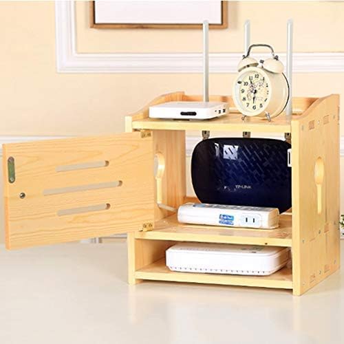 Wooden WiFi Router Storage Box - Cable Management Shelf for TV Accessories, Set Top Box & Internet Modem | Organize Living Room, Home Office & Entertainment Center Electronics