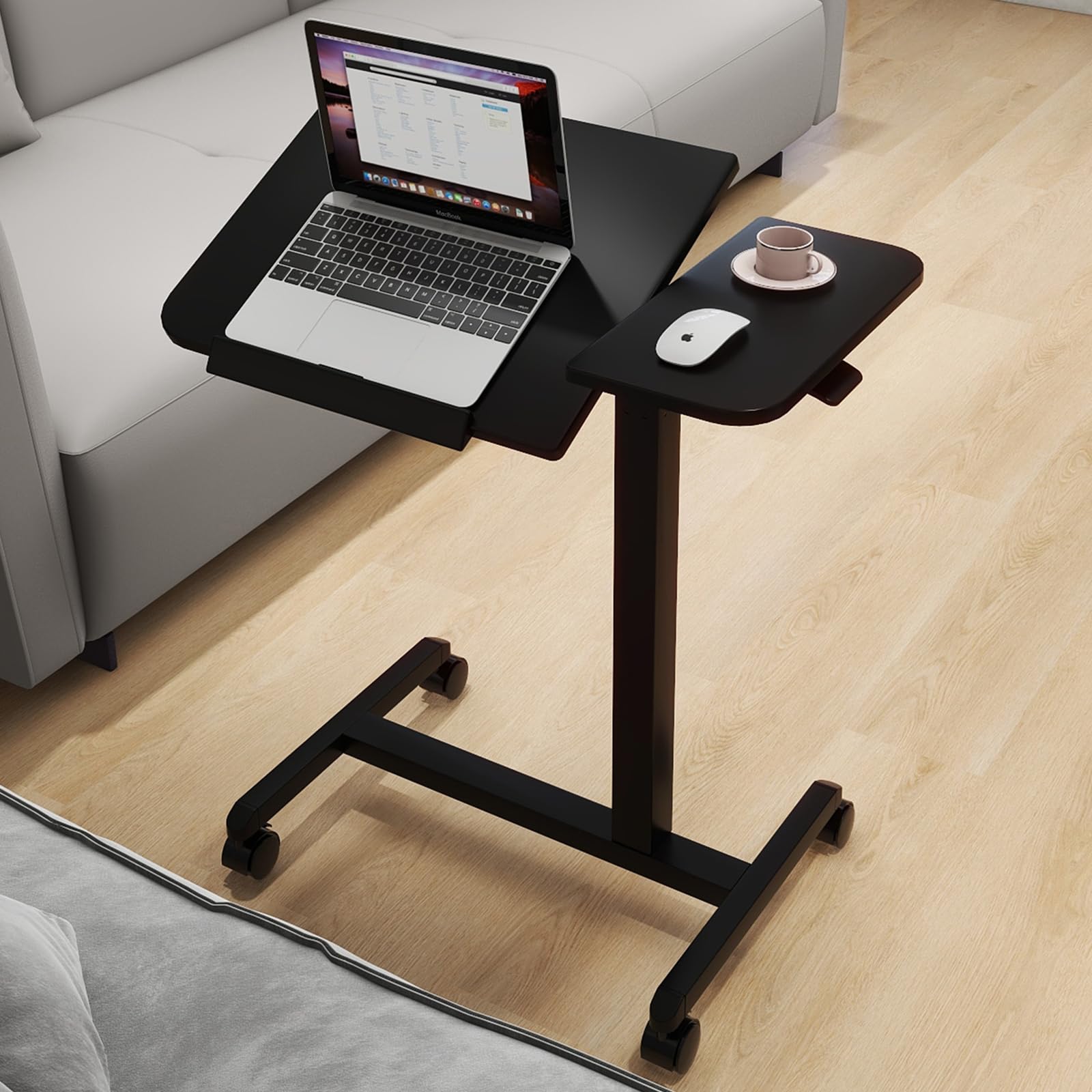 Adjustable Overbed Table with Wheels - Portable Rolling Laptop Desk for Bed, Sofa & Hospital Use - Mobile Computer Cart & Side Table for Home, Office & Patient Care