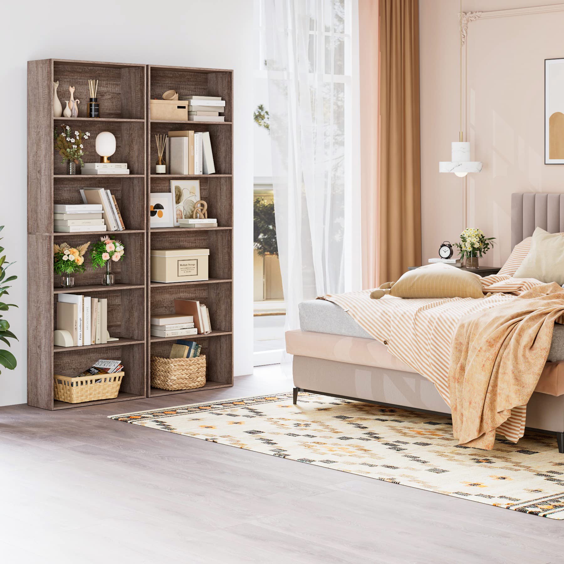 FOTOSOK 6-Tier Open Bookcase & Bookshelf - Freestanding Display Storage Shelf for Bedroom, Living Room & Office - Solid Oak Wood Shelving Unit - Perfect for Home Decor, Book Storage & Display Organizer