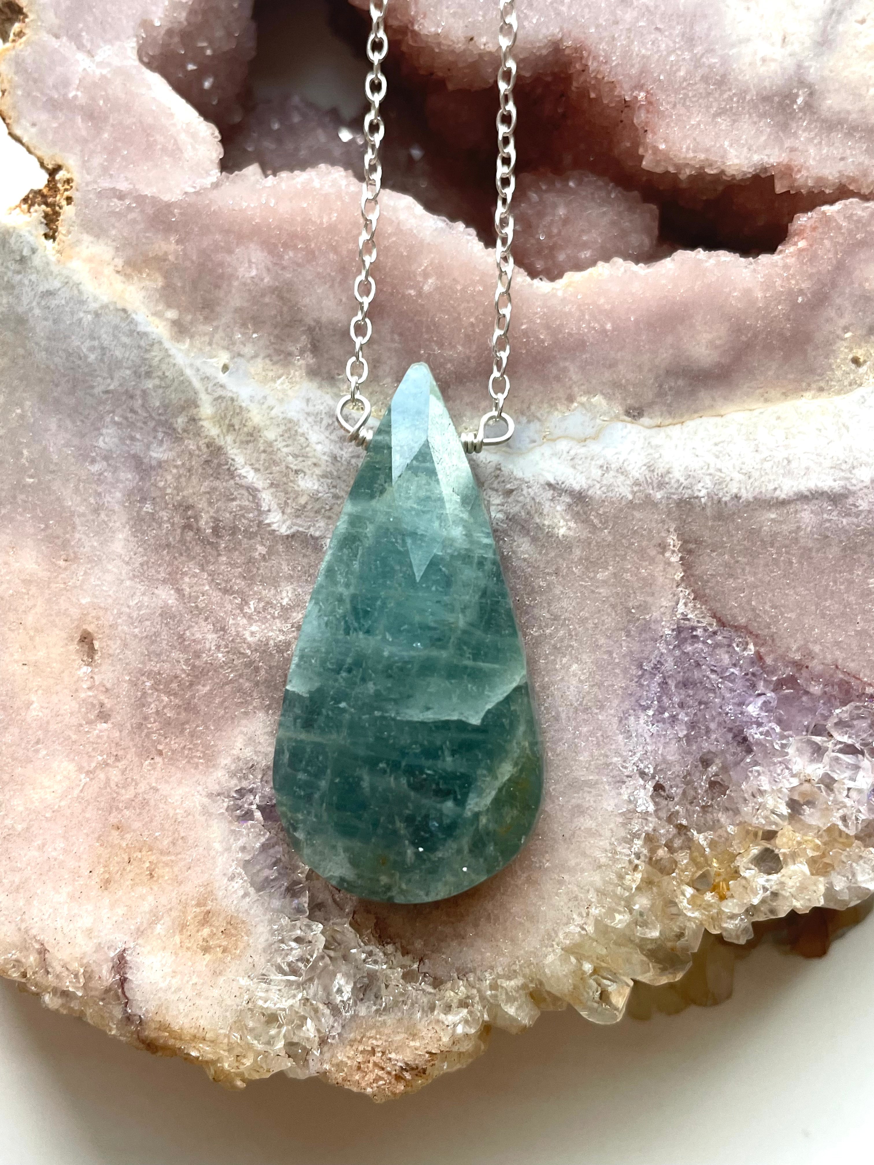 Faceted Dark Aquamarine Necklace - Sterling Silver Pendant Jewelry for Women, Elegant Gift for Birthday, Anniversary & Special Occasions