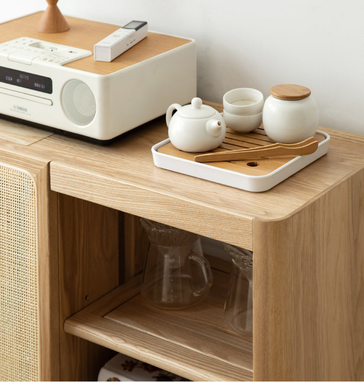Solid Oak and Ash Wood Tea Maker Mobile Side Cabinet - Portable Side Table for Living Room, Bedroom, or Office