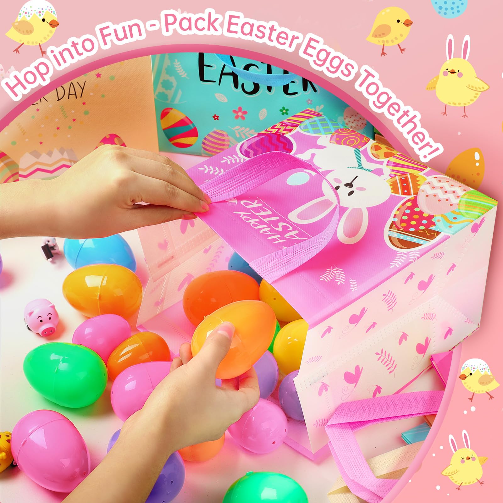 24-Piece Easter Tote Bags Set - Reusable Easter Party Favor Baskets for Egg Hunts, Holiday Shopping & Grocery Storage - Durable Easter Egg Collection Bags for Kids & Adults (Perfect for Easter Celebrations, Gift Giving & Spring Festivities)