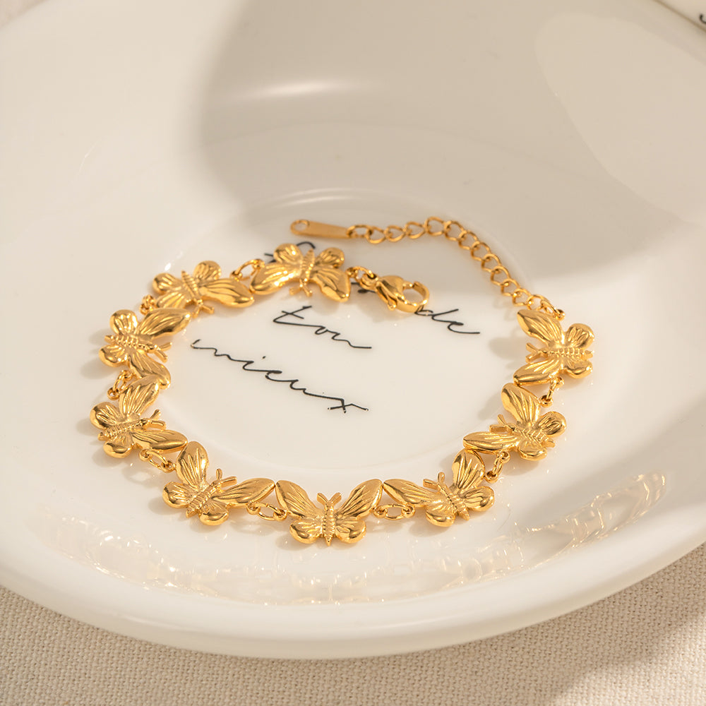 18K Gold Plated Stainless Steel Butterfly Bracelet for Women - Water Resistant & Hypoallergenic Jewelry Gift - Perfect for Date Night, Wedding & Everyday Wear