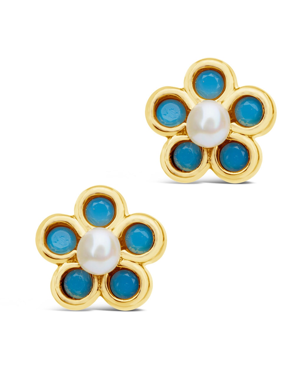 Lilo Turquoise & Pearl Flower Stud Earrings for Women – Dainty Bohemian Jewelry Gift for Her – Perfect for Weddings, Parties & Everyday Wear