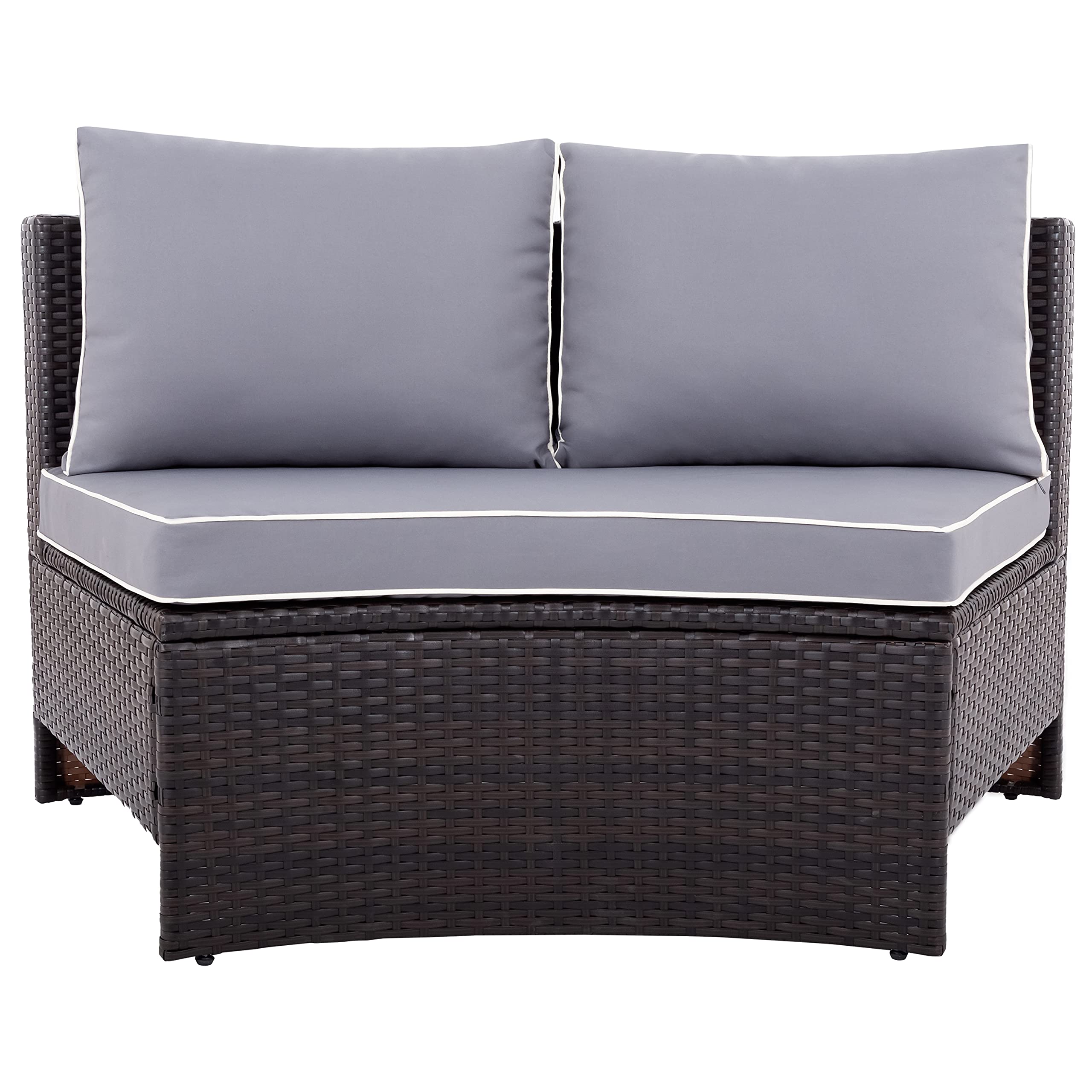 6-Piece Patio Rattan Sectional Half Round Sofa Set - Outdoor Conversation Furniture with Storage Side Table & Multifunctional Round Table - Perfect for Garden, Poolside & Backyard Relaxation